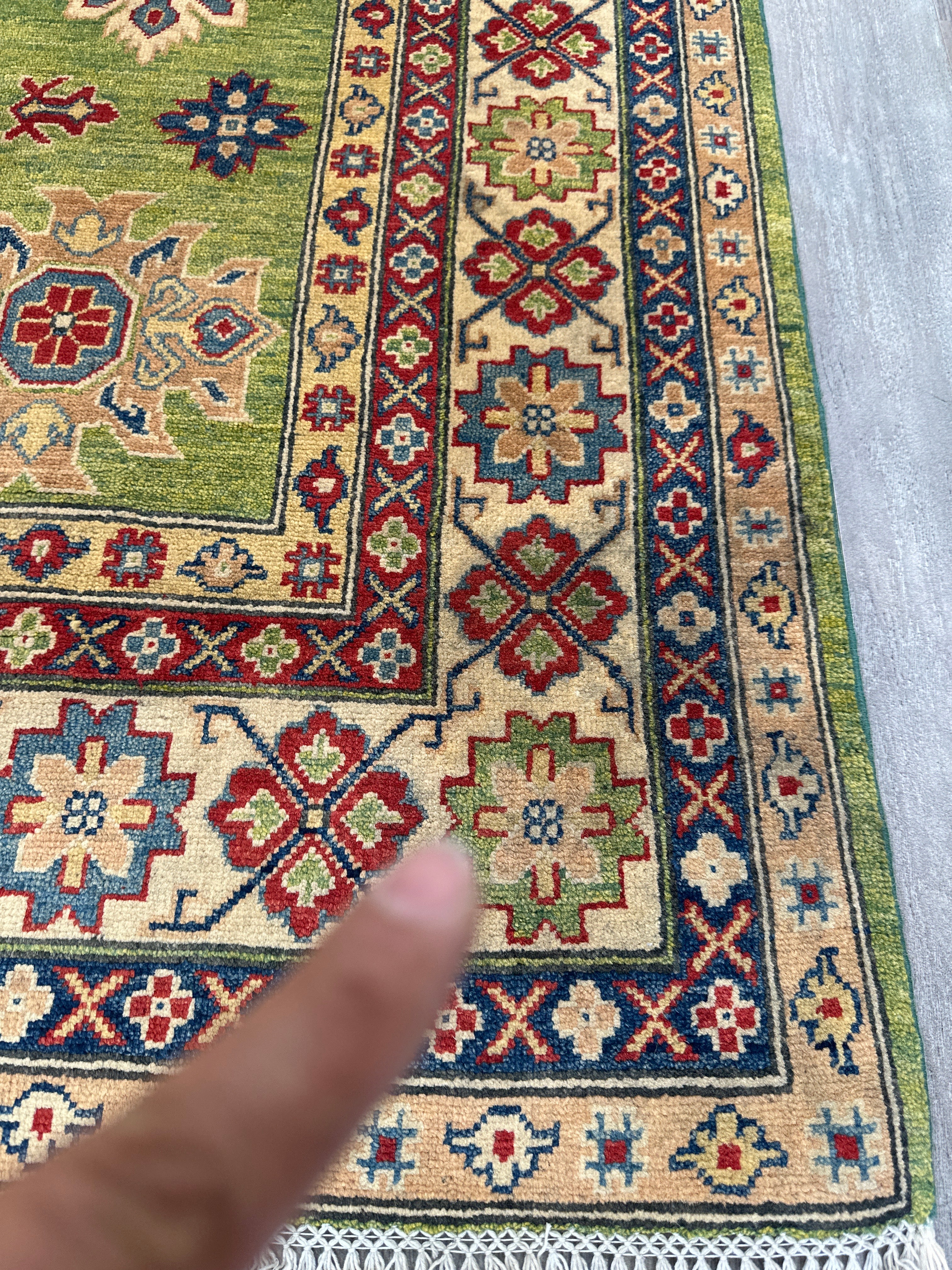 Hand-Knotted Afghani Kazak Wool Rug – 6’7″  x  9’9”