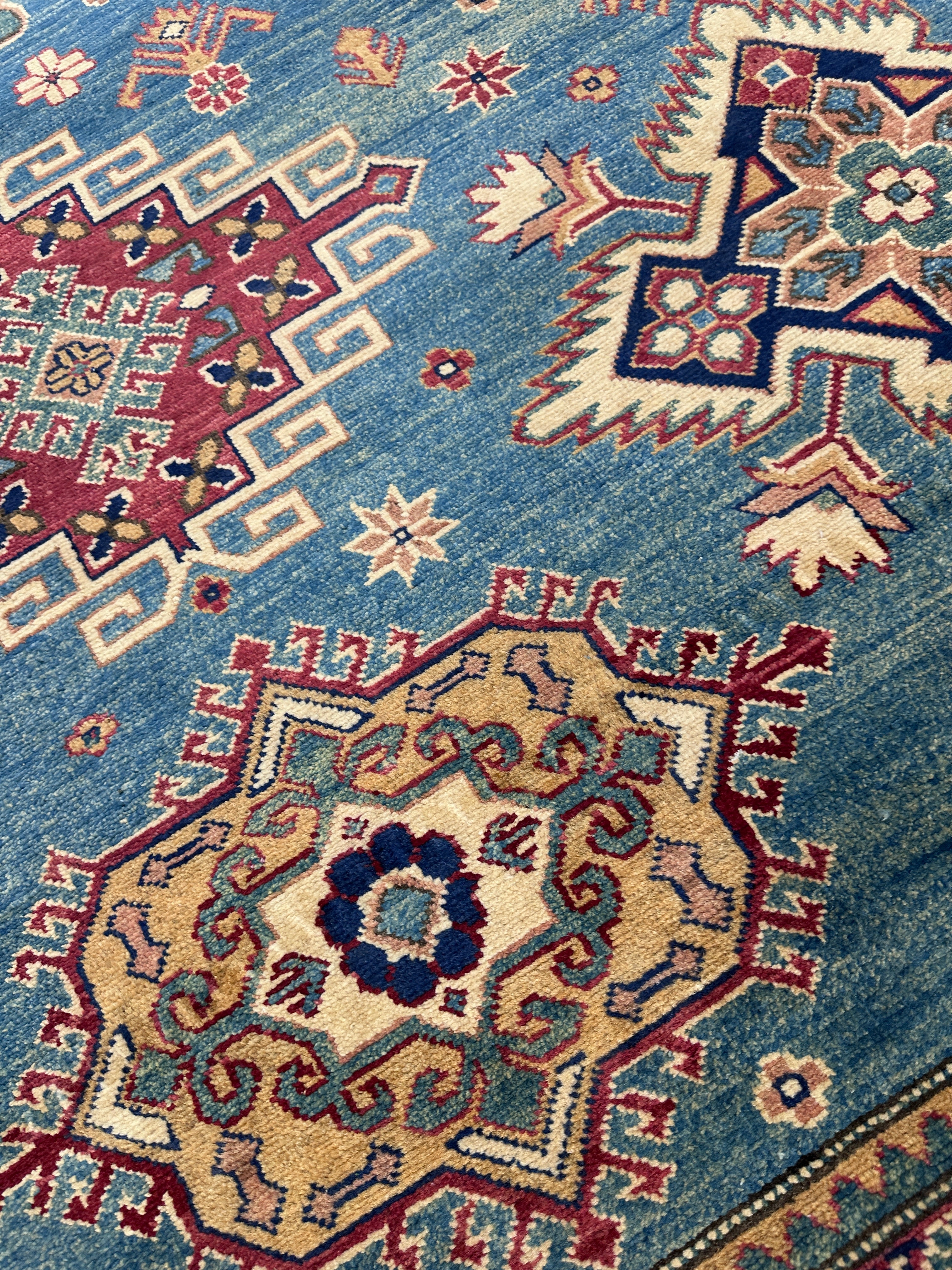 Hand-Knotted Afghani Kazak Wool Rug | Geometric Design | 8′ x 10′