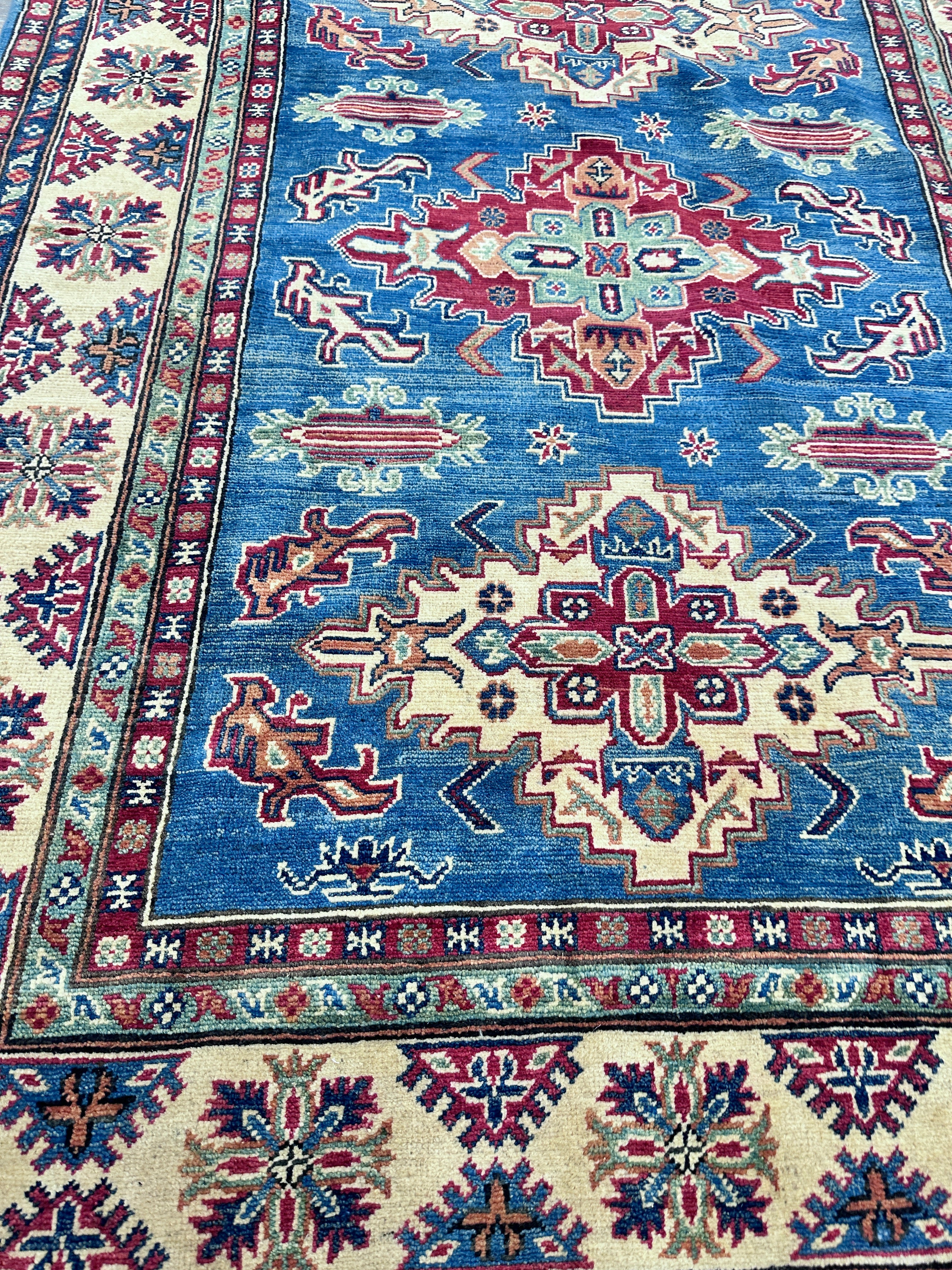 Hand-Knotted Afghani Kazak Wool Rug – 5’0″  x  7’0″