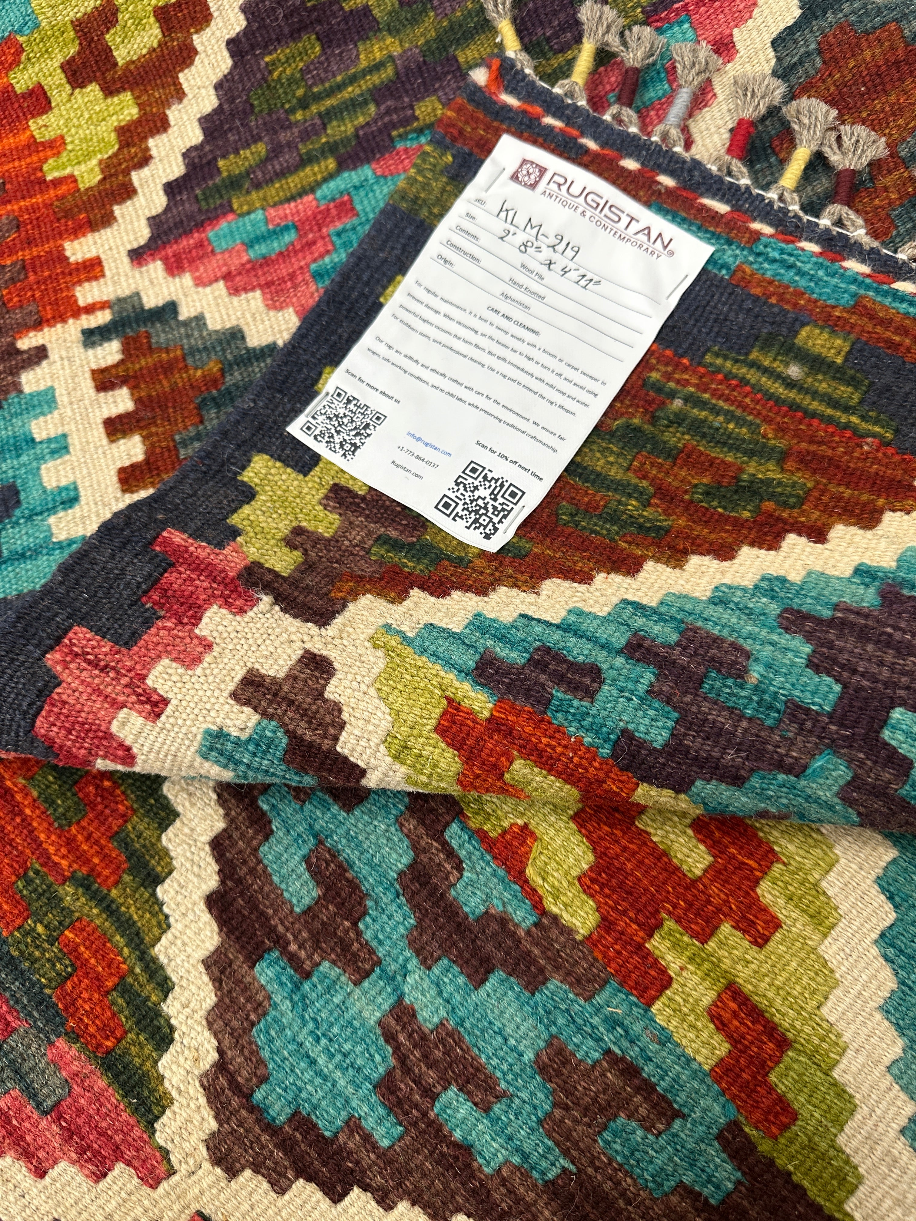 Hand-Woven Afghani Kilim Wool Rug 2'8" x 4'1"
