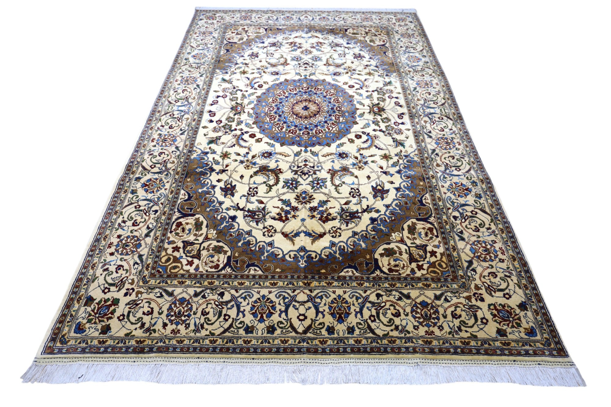 Hand-Knotted Nain Beige Afghani Wool Rug 7' x 10'
