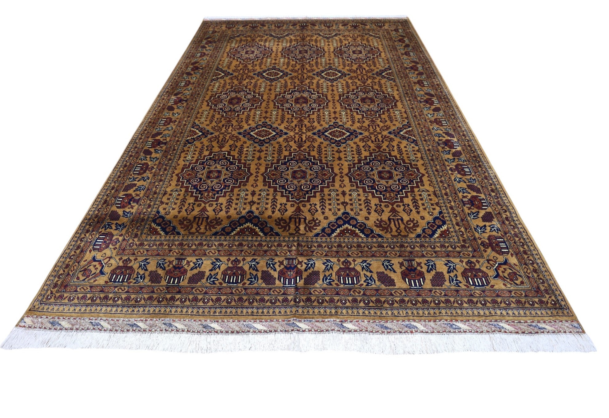Hand-Knotted Afghani Zerkhaki Wool Rug – 6’7″  x  10’2″