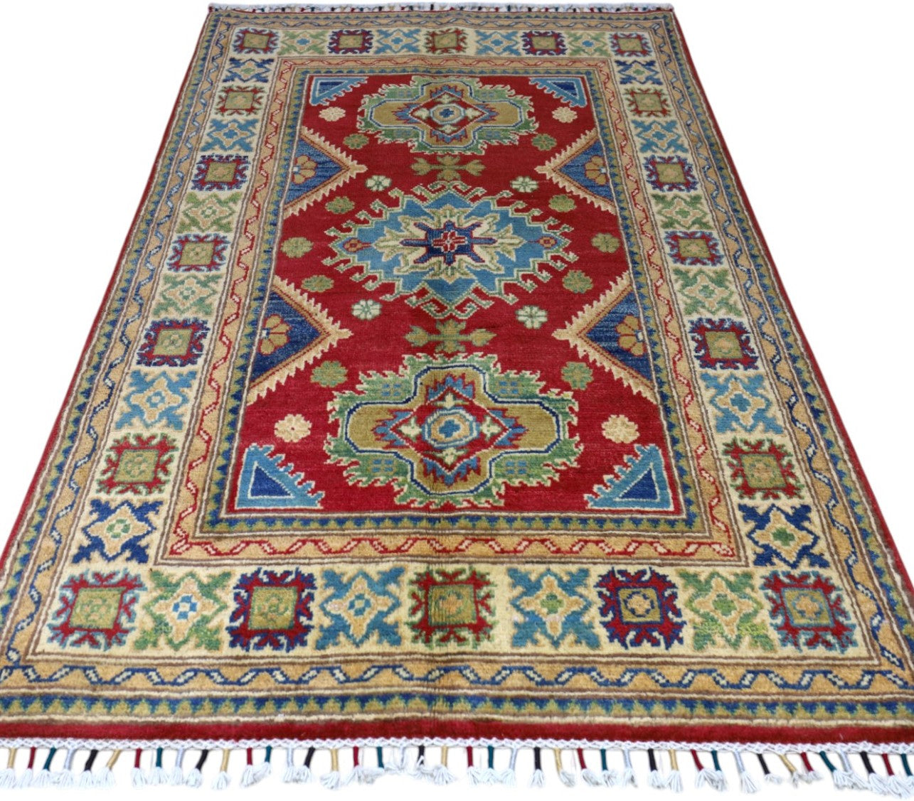 Hand-Knotted Afghani Kazak Wool Rug – 3’3″  x  4’10″