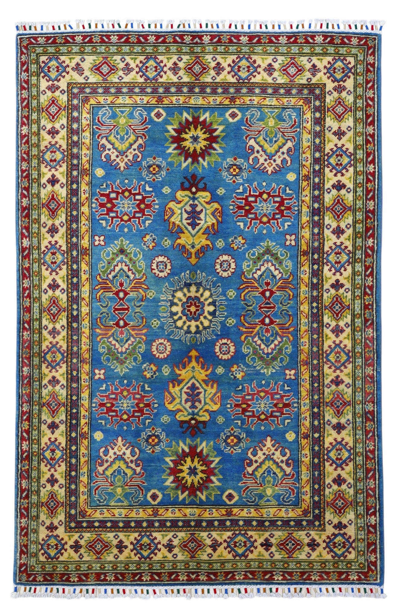 Hand-Knotted Afghani Kazak Wool Rug – 4’0″  x  6’0″