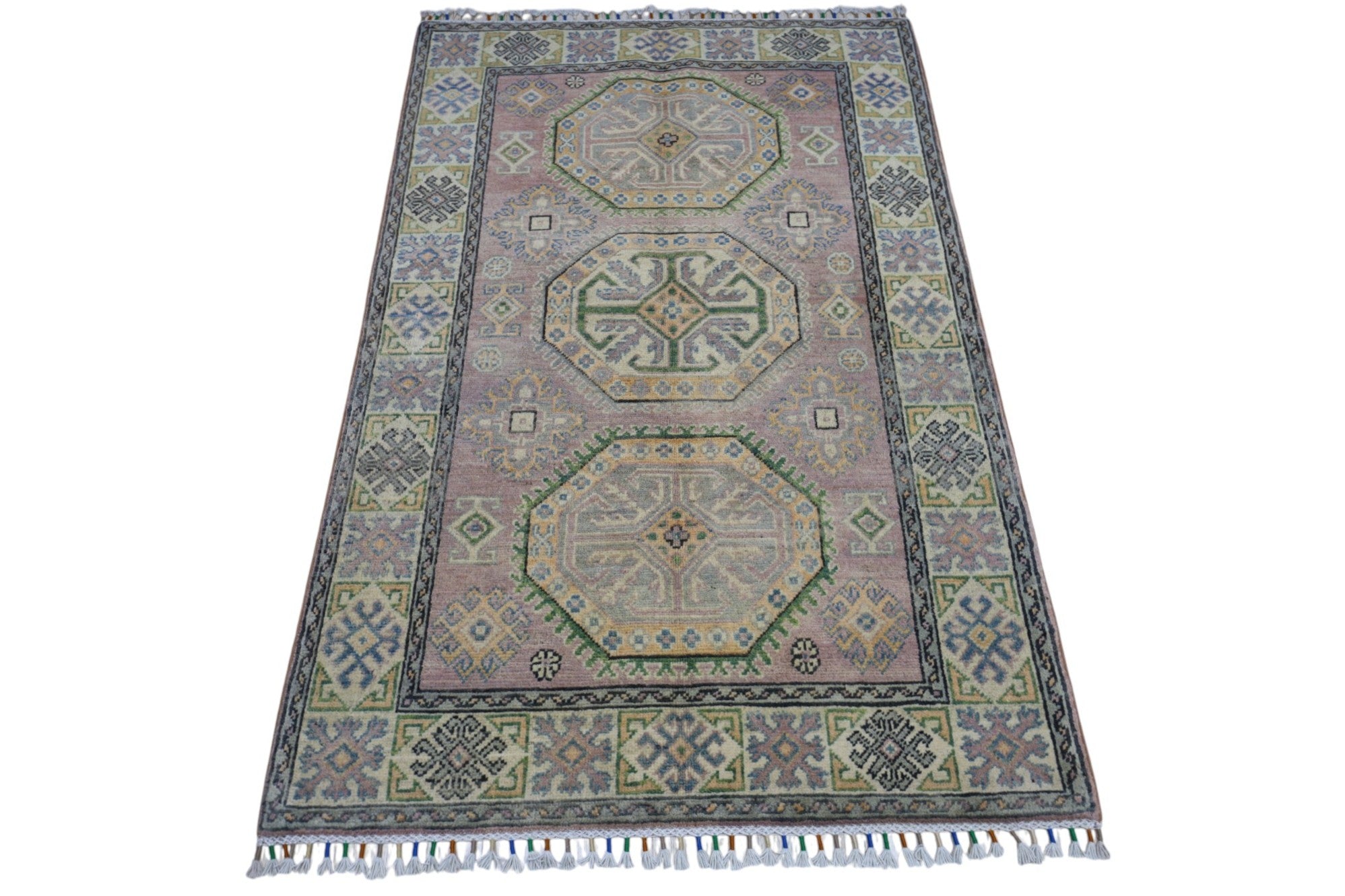 Hand-Knotted Afghani Kazak Wool Rug – 4’ x  6’