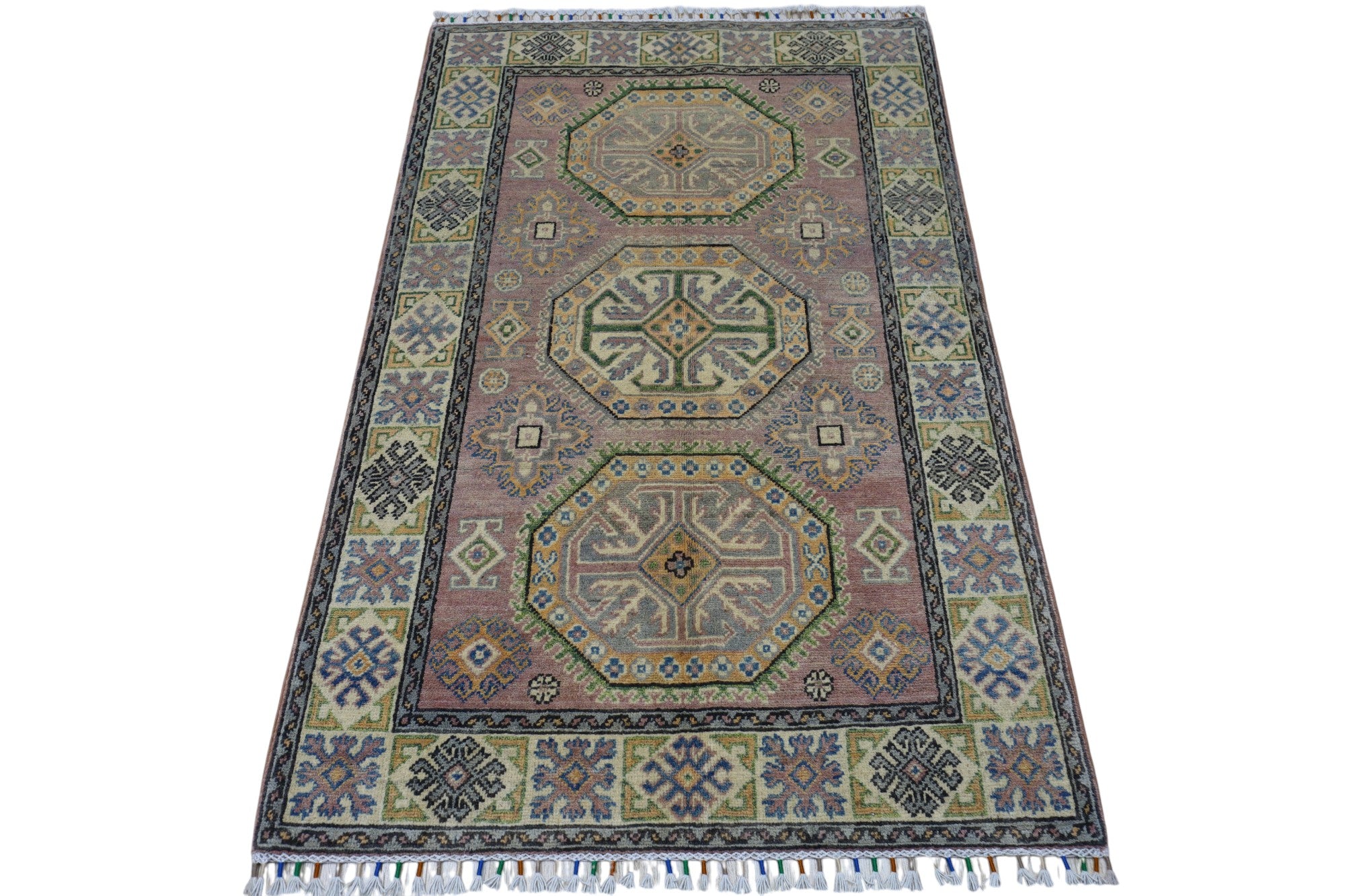 Hand-Knotted Afghani Kazak Wool Rug – 4’ x  6’