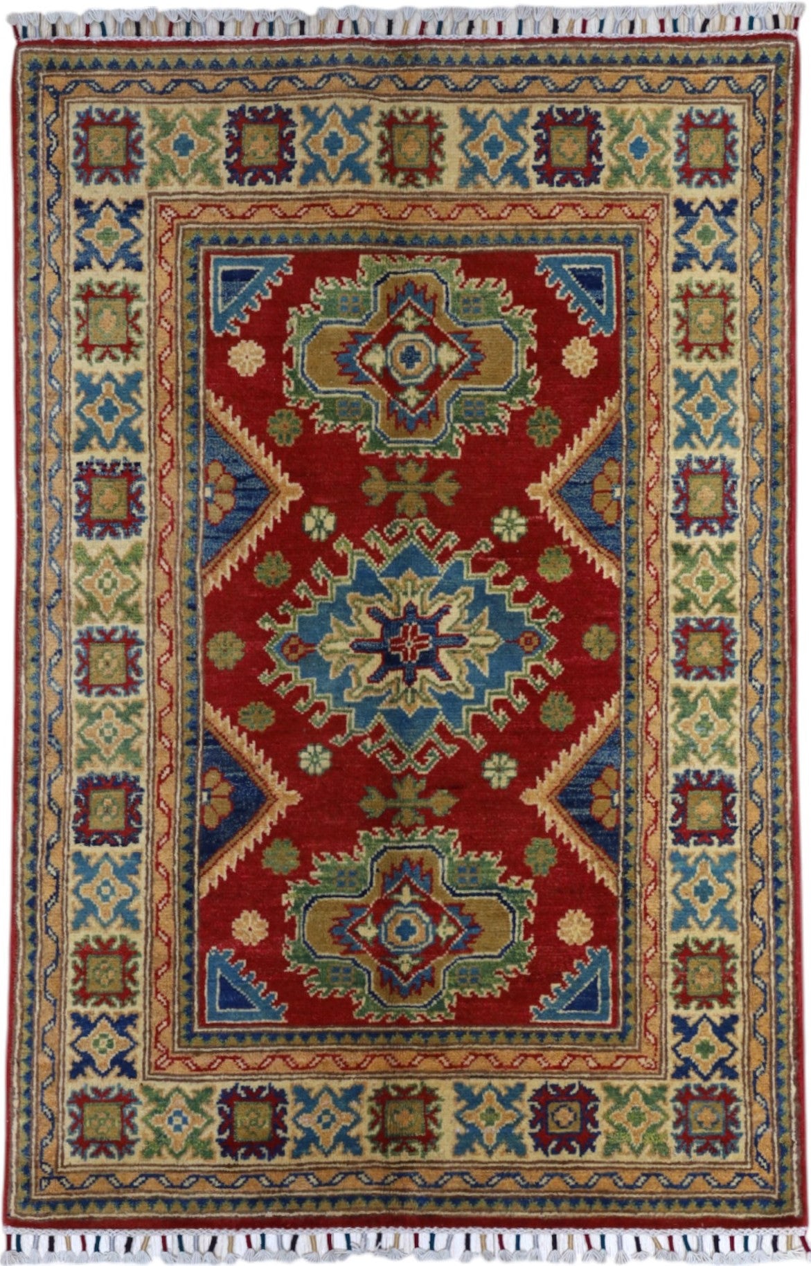 Hand-Knotted Afghani Kazak Wool Rug – 3’3″  x  4’10″