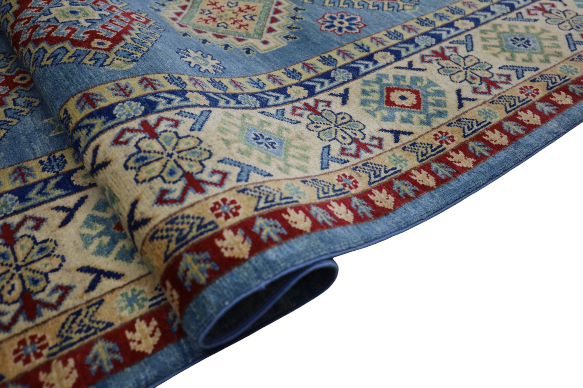 Hand-Knotted Afghani Kazak Wool Rug | Geometric Design | 7′ x 10′