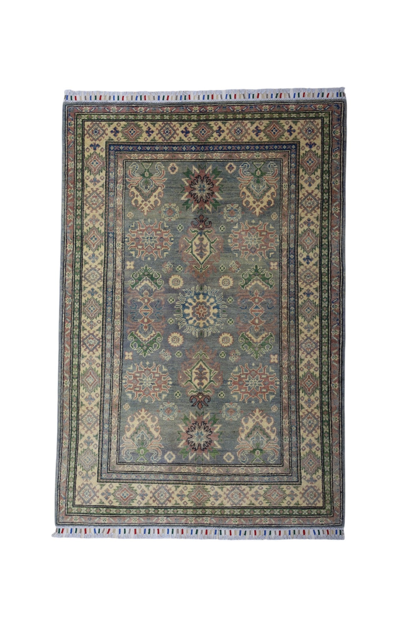 Hand-Knotted Afghani Kazak Wool Rug – 4’2″  x  6’1″