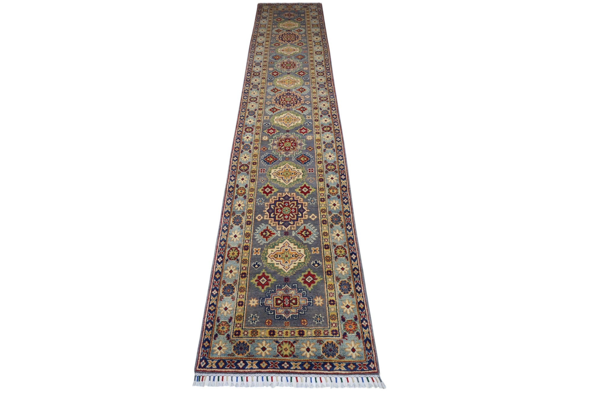 Hand-Knotted Afghani Kazak Wool Rug – 2’7″  x  12’11″