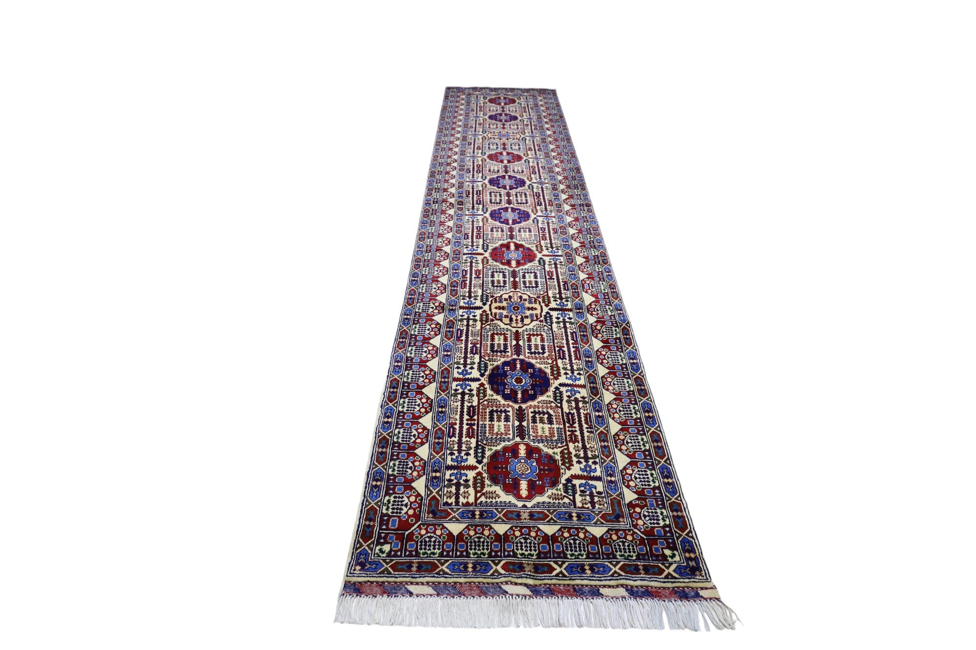 Hand-Knotted Afghani Gandom Wool Rug – 3’1″  x  13’1″