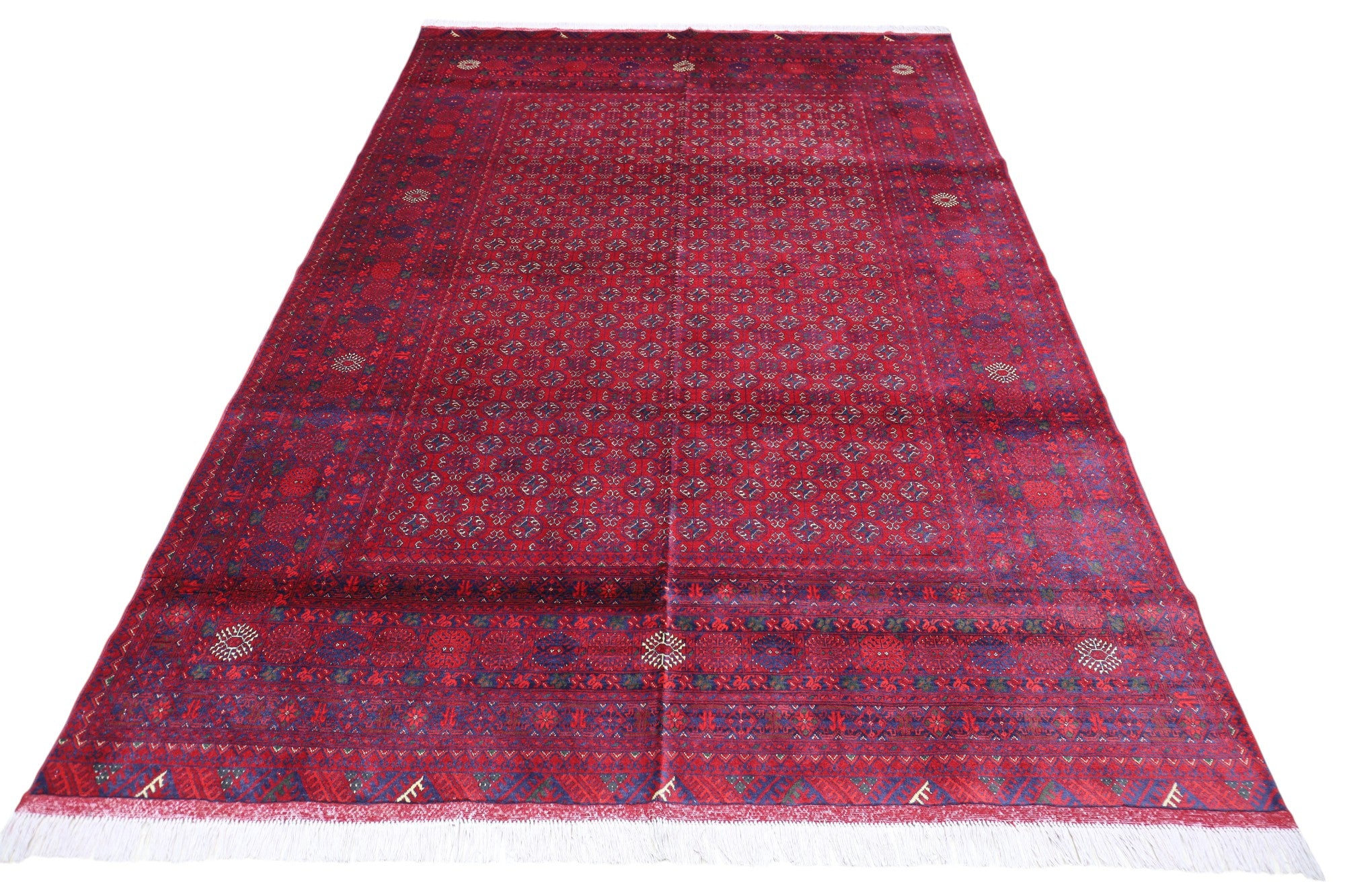 Hand-Knotted Bokhara Afghani Wool Rug | Red 6'8" x 9'6"