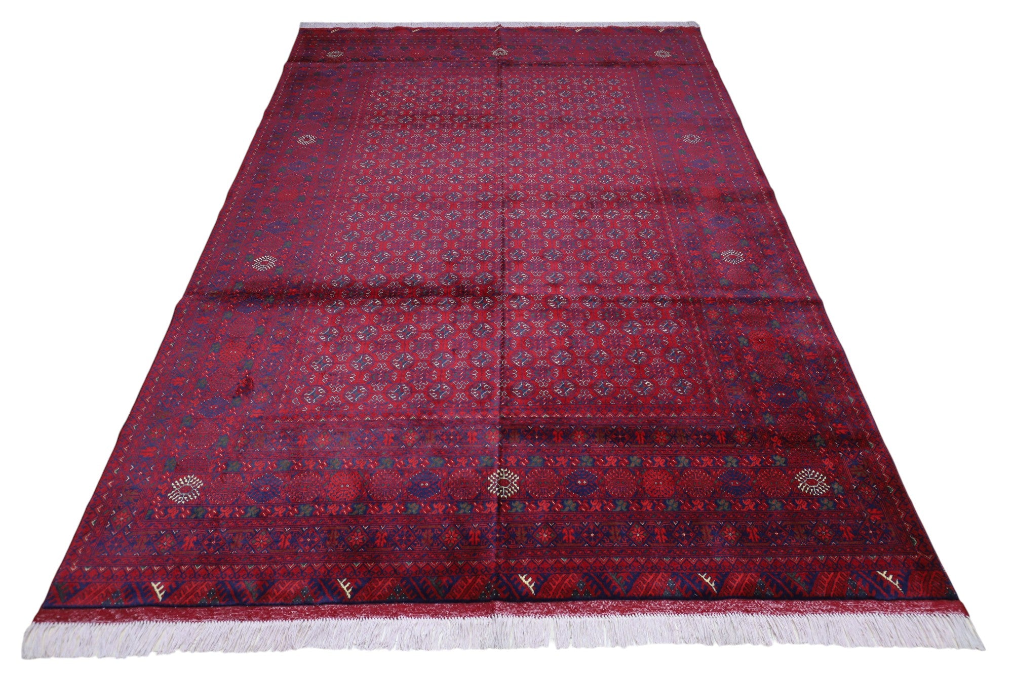 Hand-Knotted Bokhara Afghani Wool Rug | Red 6'8" x 9'6"
