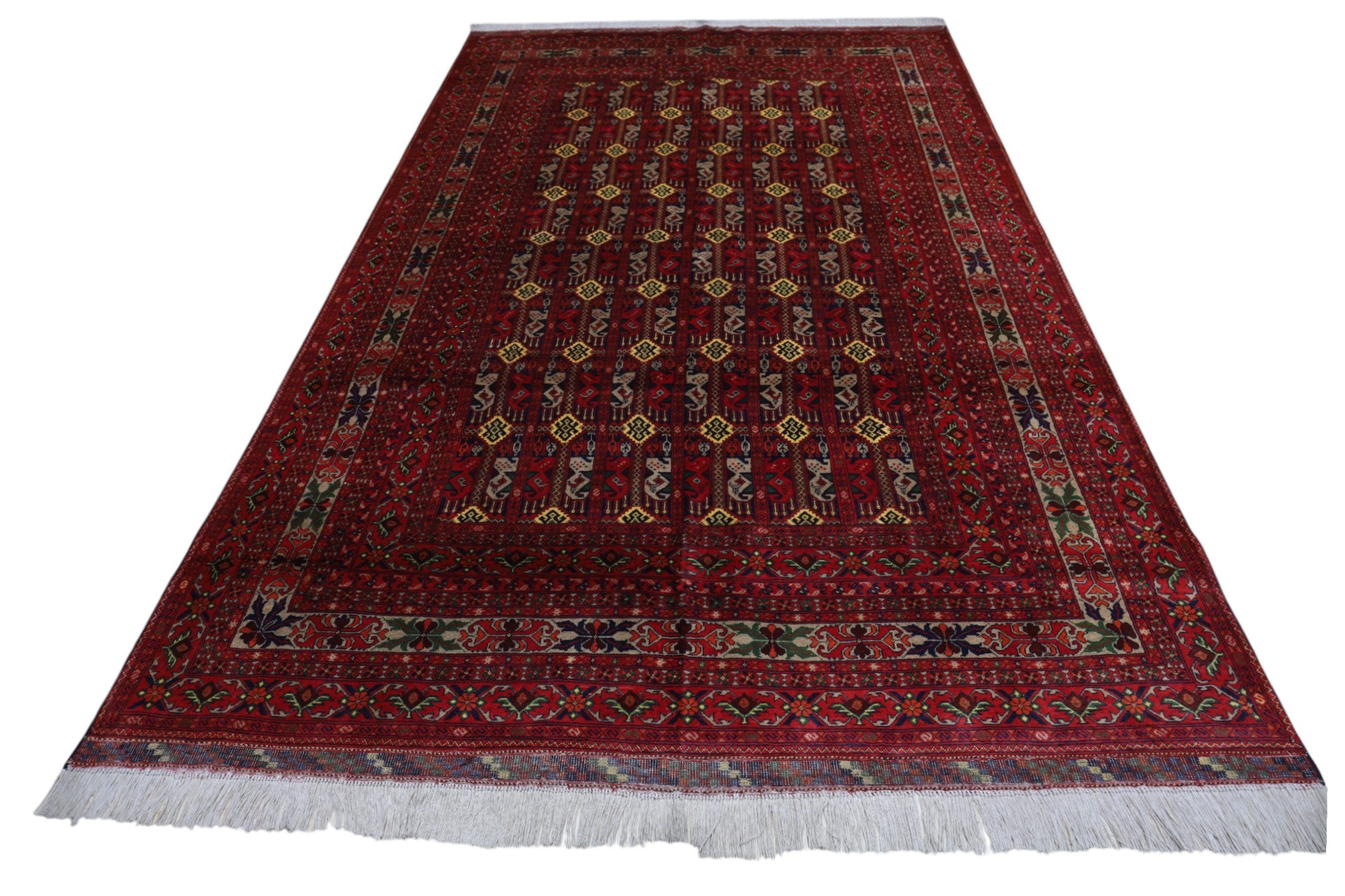 Hand-Knotted Afghani Ala Bakhmal Wool Rug – 6’4″  x  9’8″