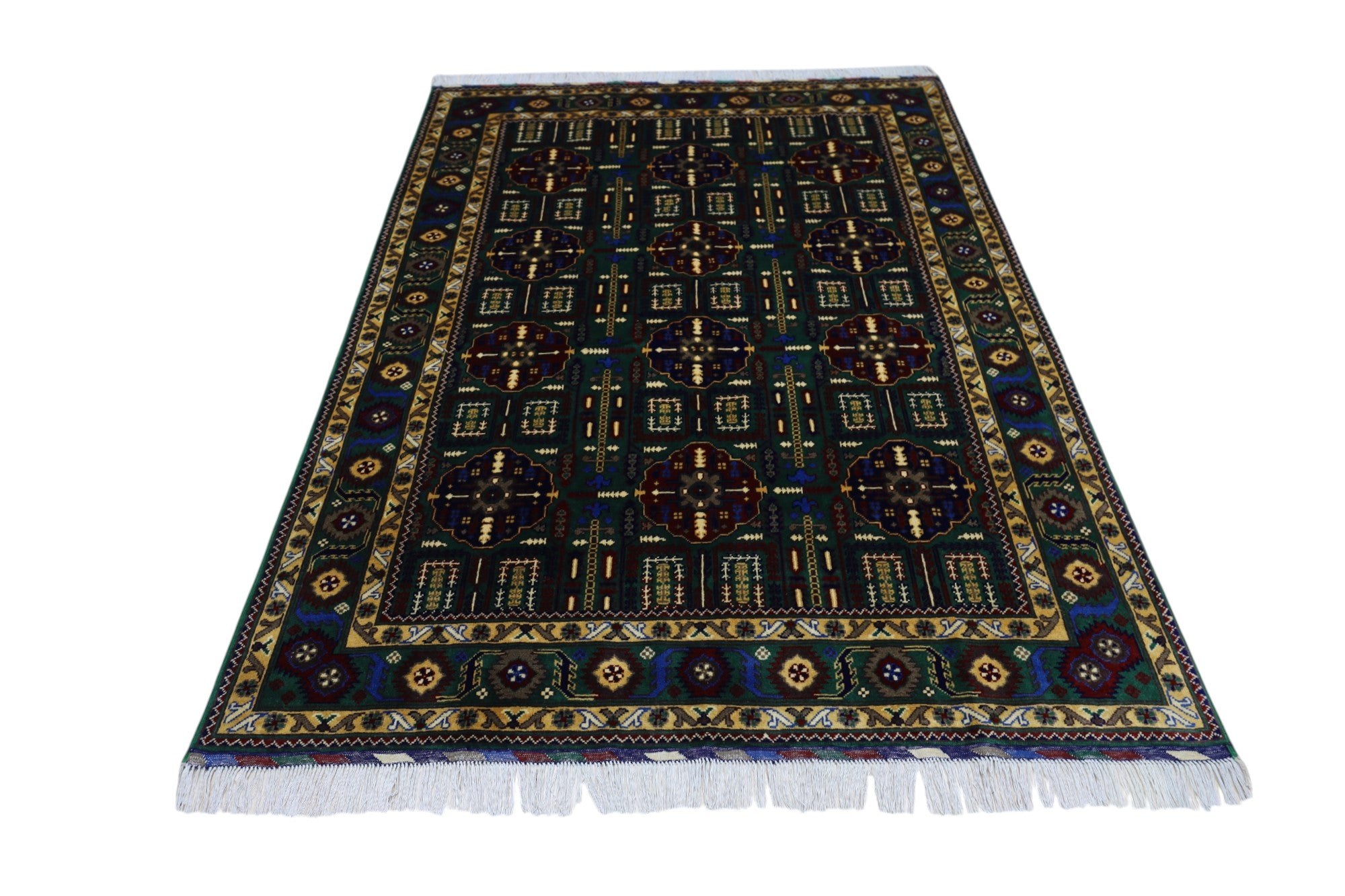 Hand-Knotted Afghani Gandom Wool Rug – 4’11″  x  6’9″