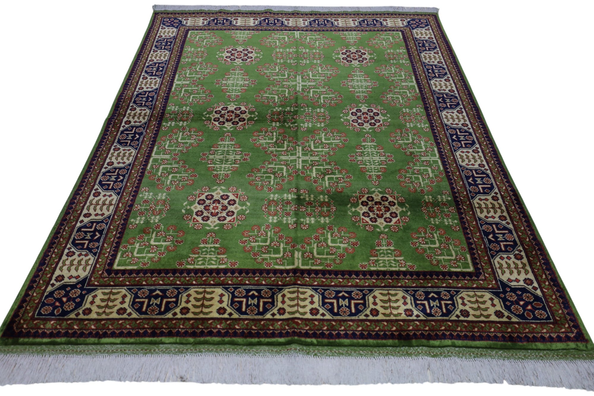 Hand-Knotted Afghani Bukharai Wool Rug – 4’10″  x  6’6″