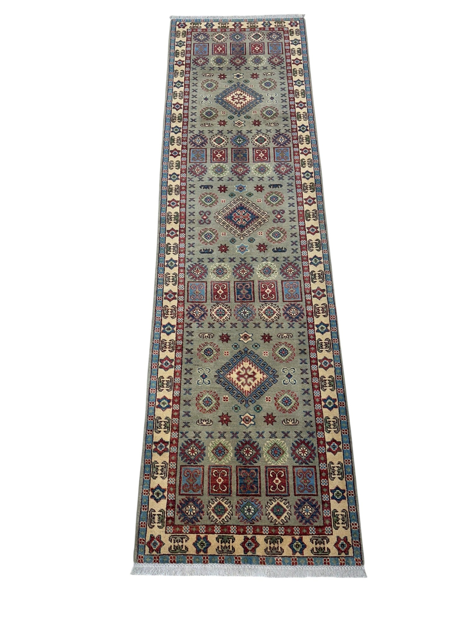Hand-Knotted Afghani Kazak Wool Rug – 2’9″  x  9’7″