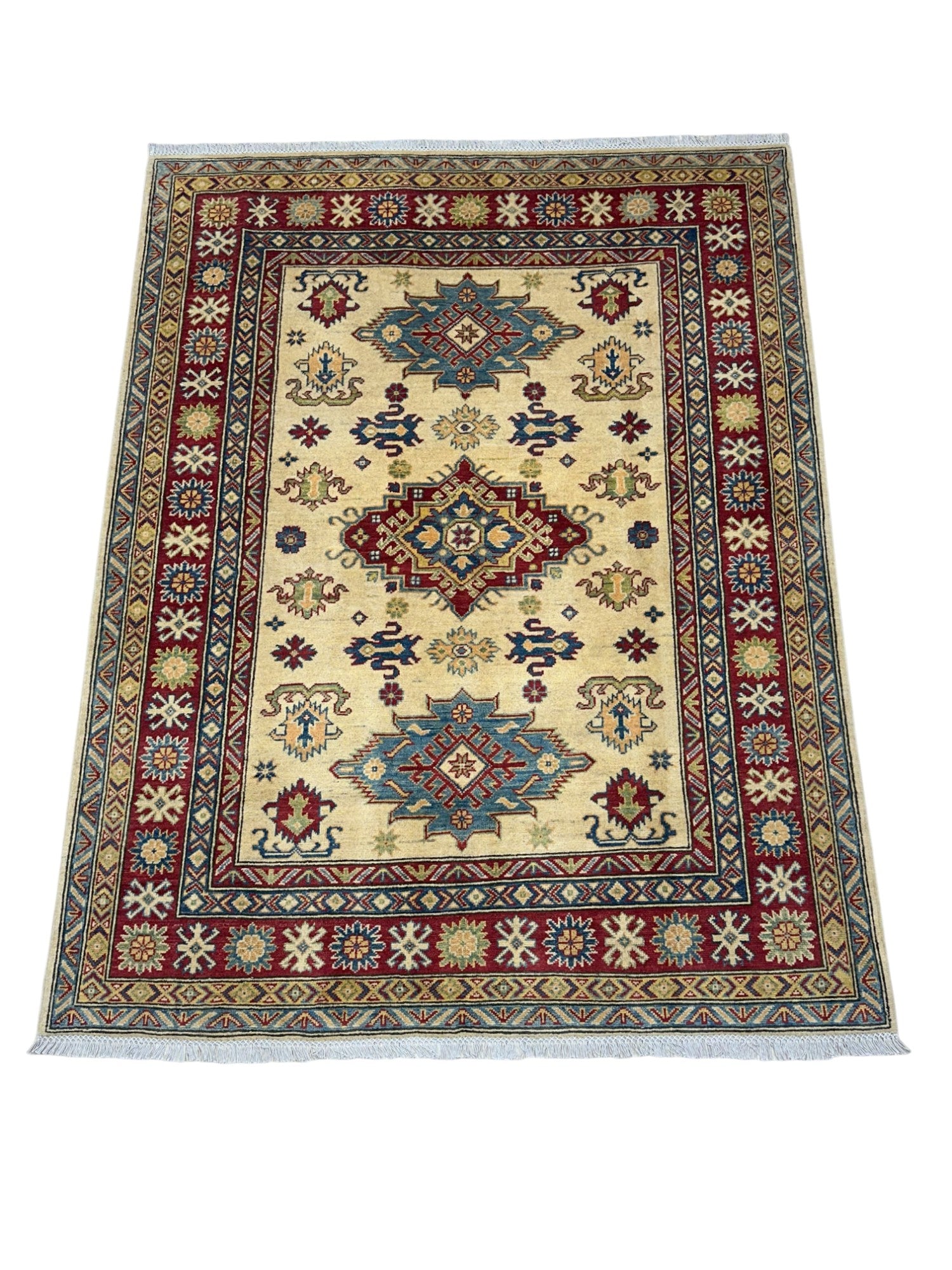 Hand-Knotted Afghani Kazak Wool Rug – 6’8″  x  5’2″