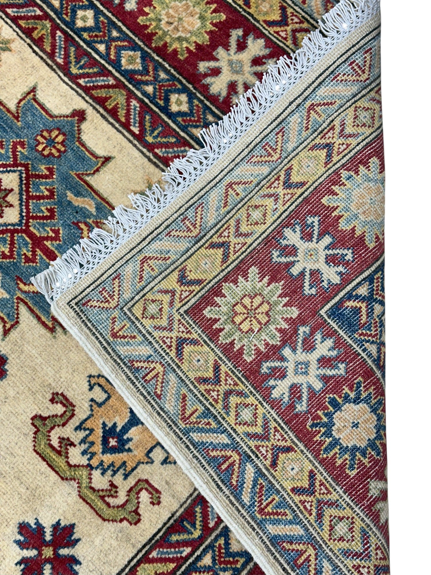 Hand-Knotted Afghani Kazak Wool Rug – 6’8″  x  5’2″