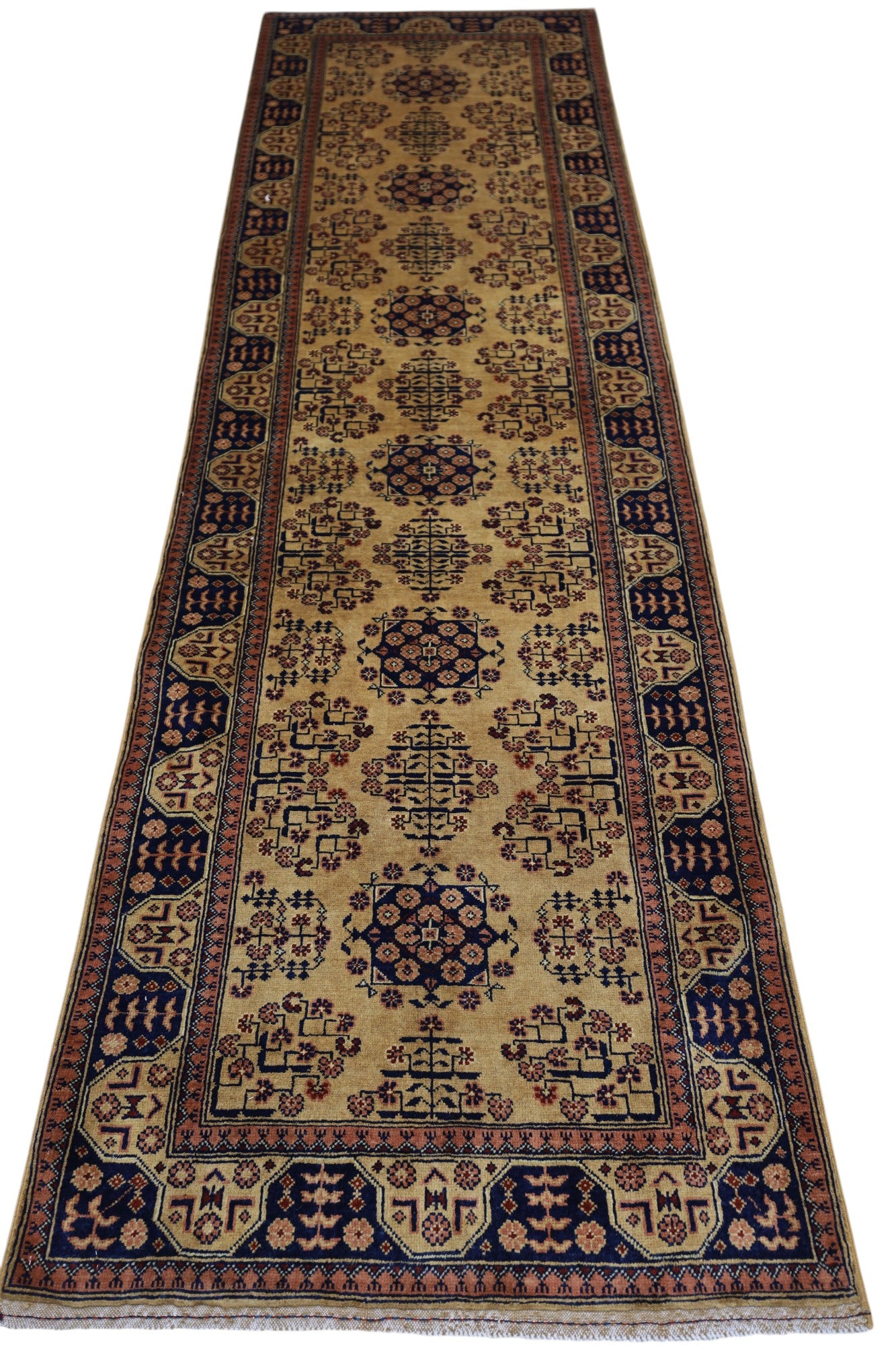Hand-Knotted Afghani Bukharai Wool Rug – 2’10″  x  9’11″