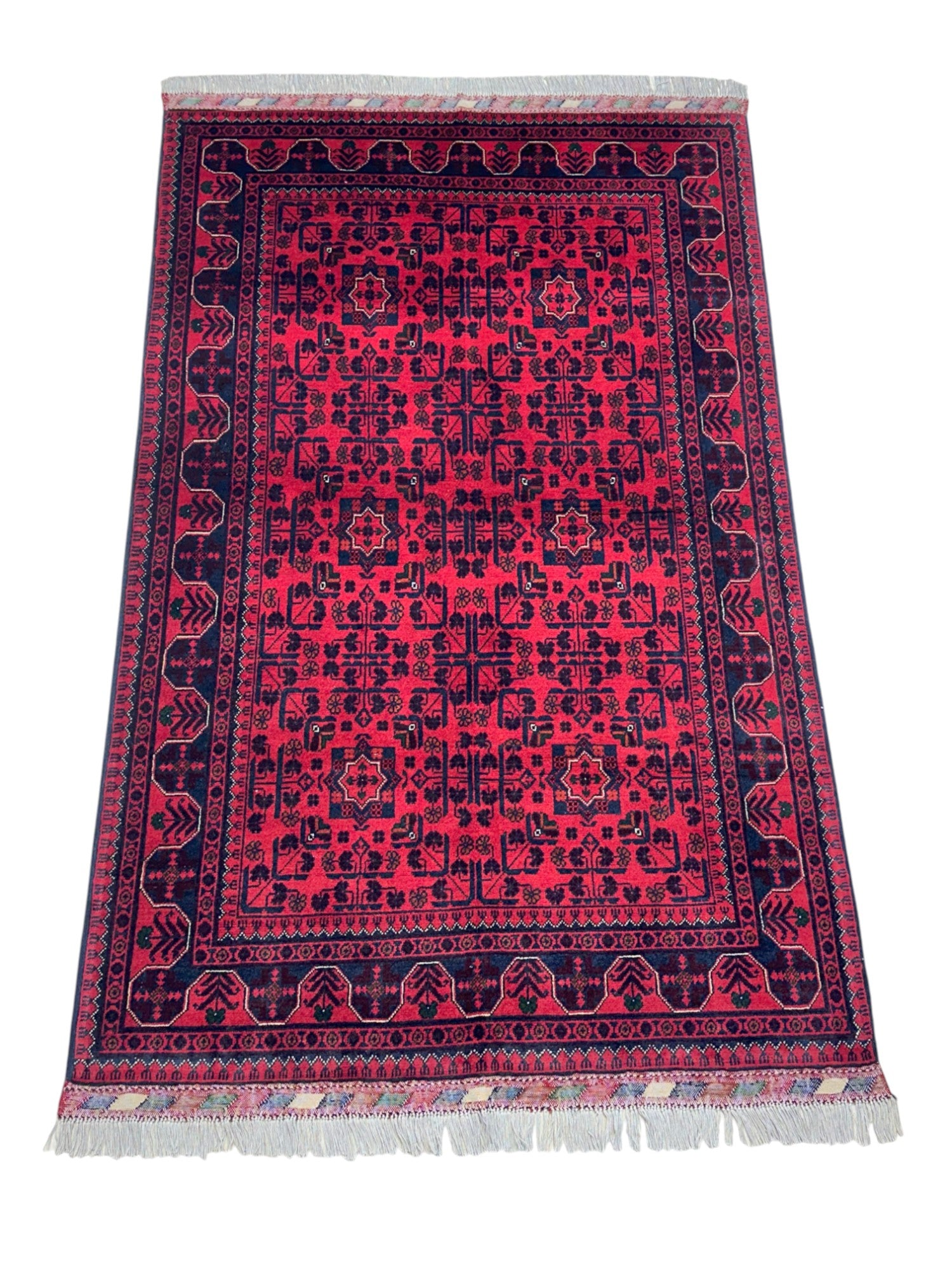 Hand-Knotted Afghani Bukharai Wool Rug – 4’1″  x  6’6″