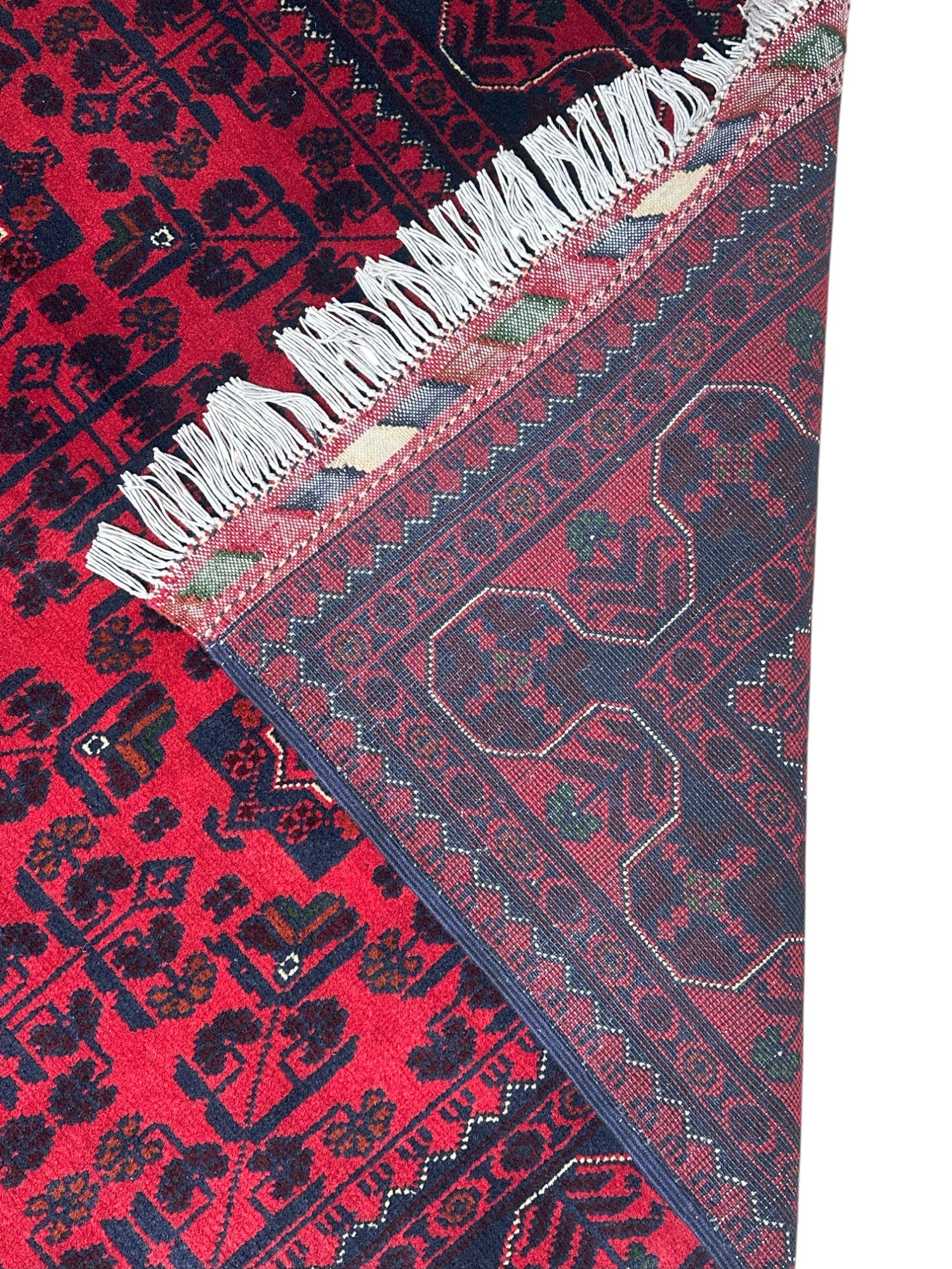 Hand-Knotted Afghani Bukharai Wool Rug – 4’1″  x  6’6″