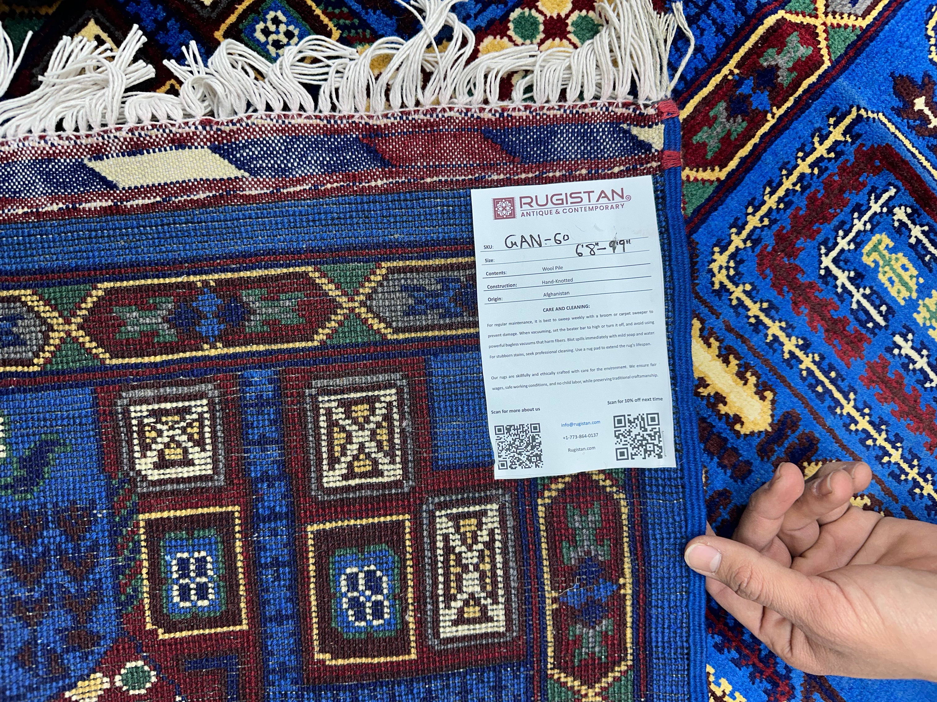 Hand-Knotted Afghani Gandom Wool Rug – 6’8″  x  9’9″
