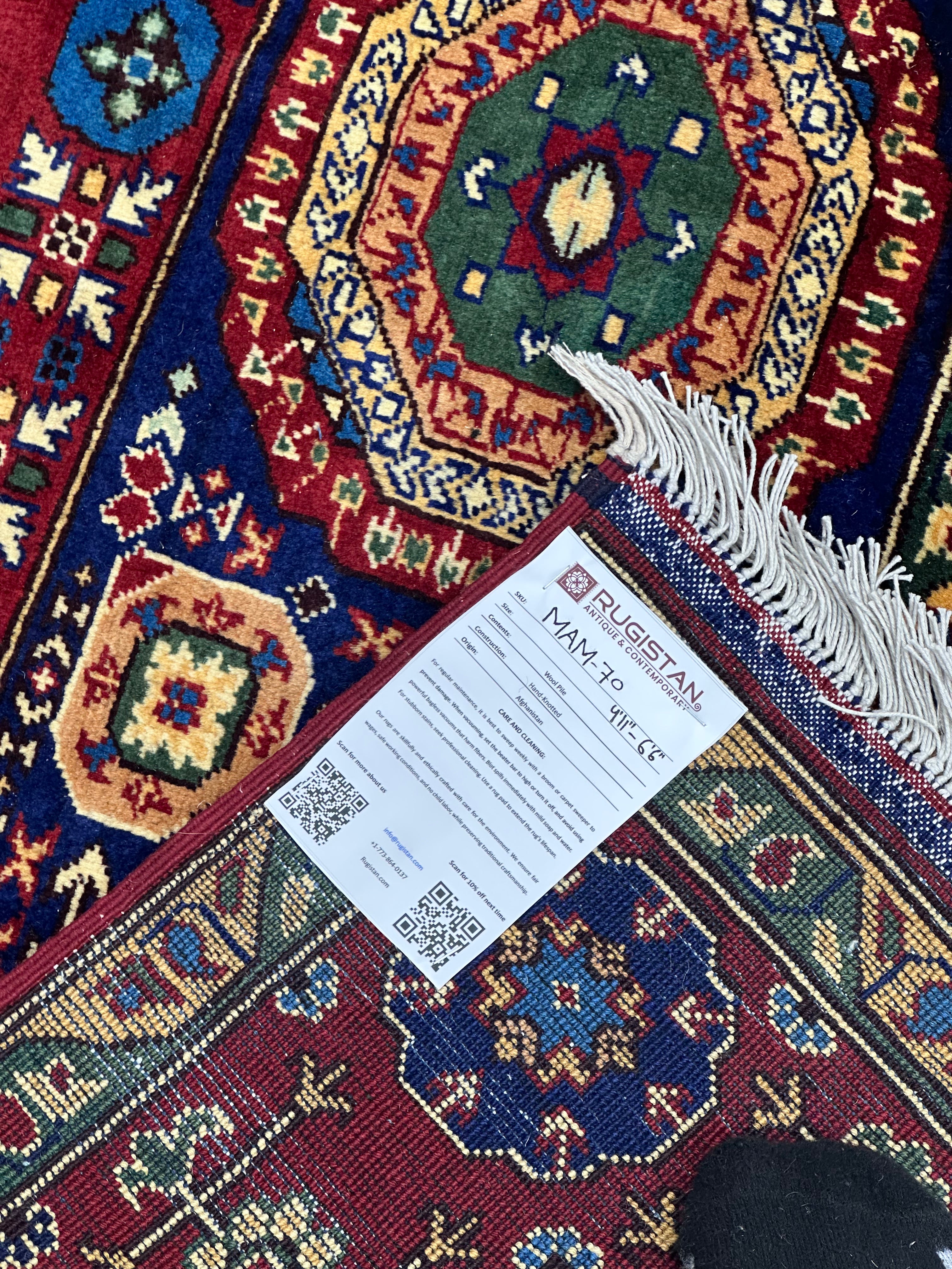Hand-Knotted Afghani Mamluk Wool Rug – 4’11″  x  6’6″