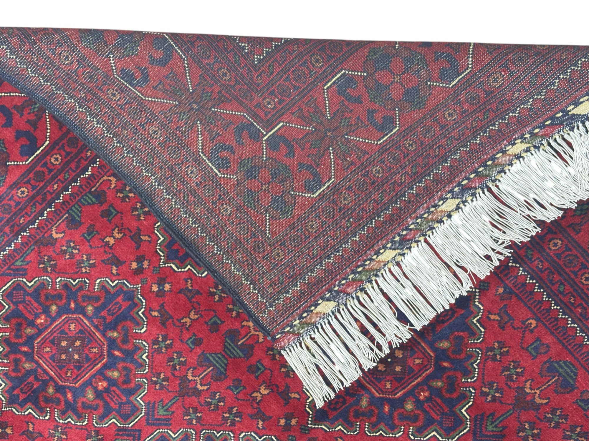 Hand-Knotted Afghani Khamyab Wool Rug Red,Blue 4'11" x 6'6"
