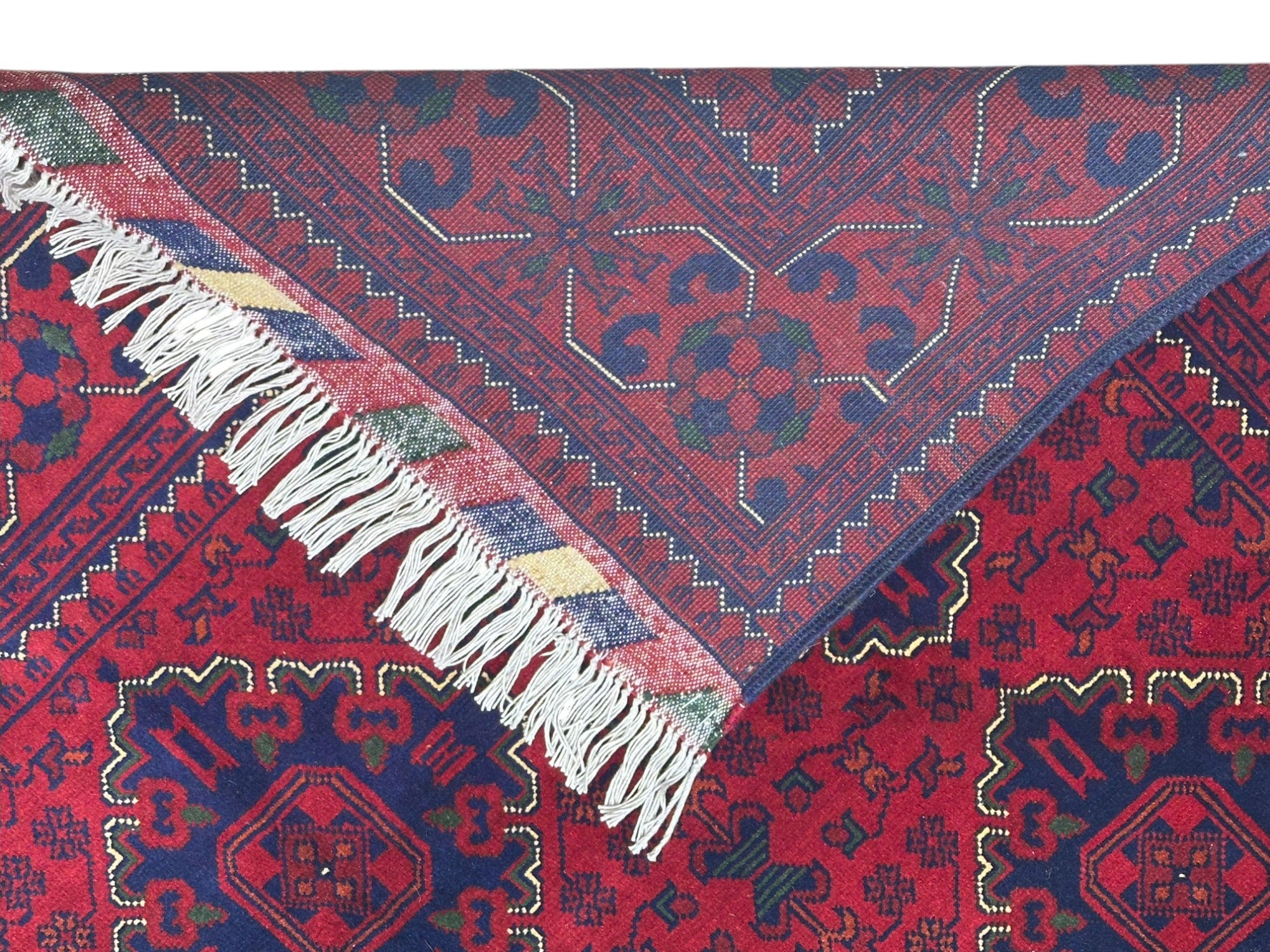 Hand-Knotted Afghani Khamyab Wool Rug Red,Blue 4'11" x 6'58"