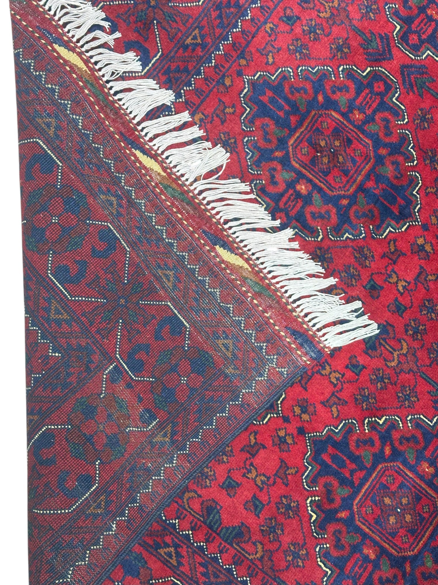 Hand-Knotted Afghani Khamyab Wool Rug Red,Blue 4'9" x 6'3"