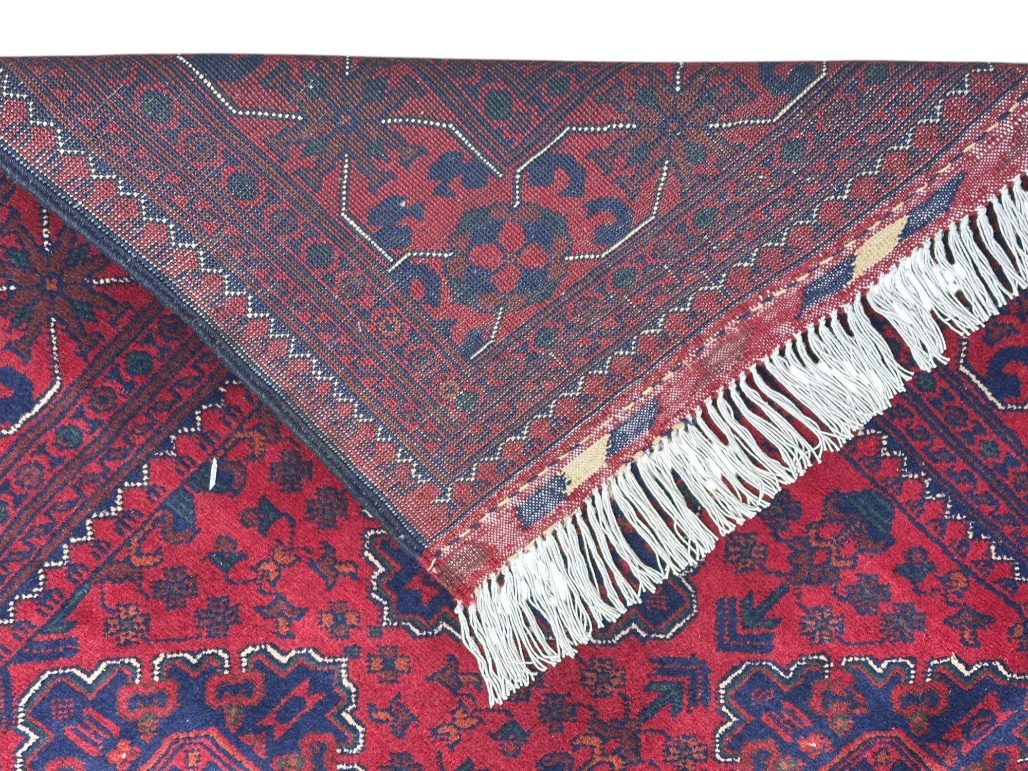 Hand-Knotted Afghani Khamyab Wool Rug Red,Blue 5'1" x 6'10"