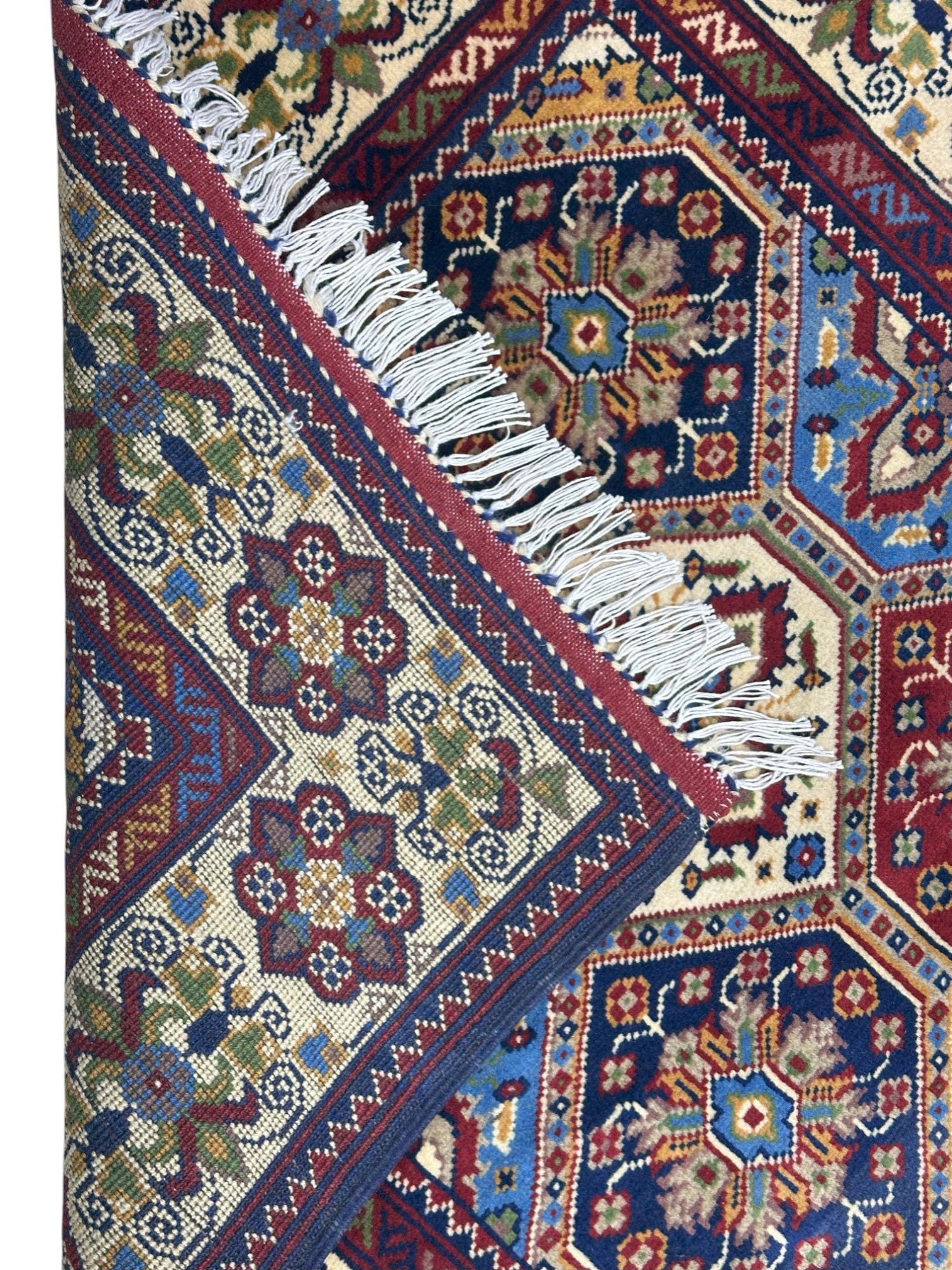 Hand-Knotted Afghani Kashi Wool Rug Cream,Red,Blue 2'11" x 9'9"