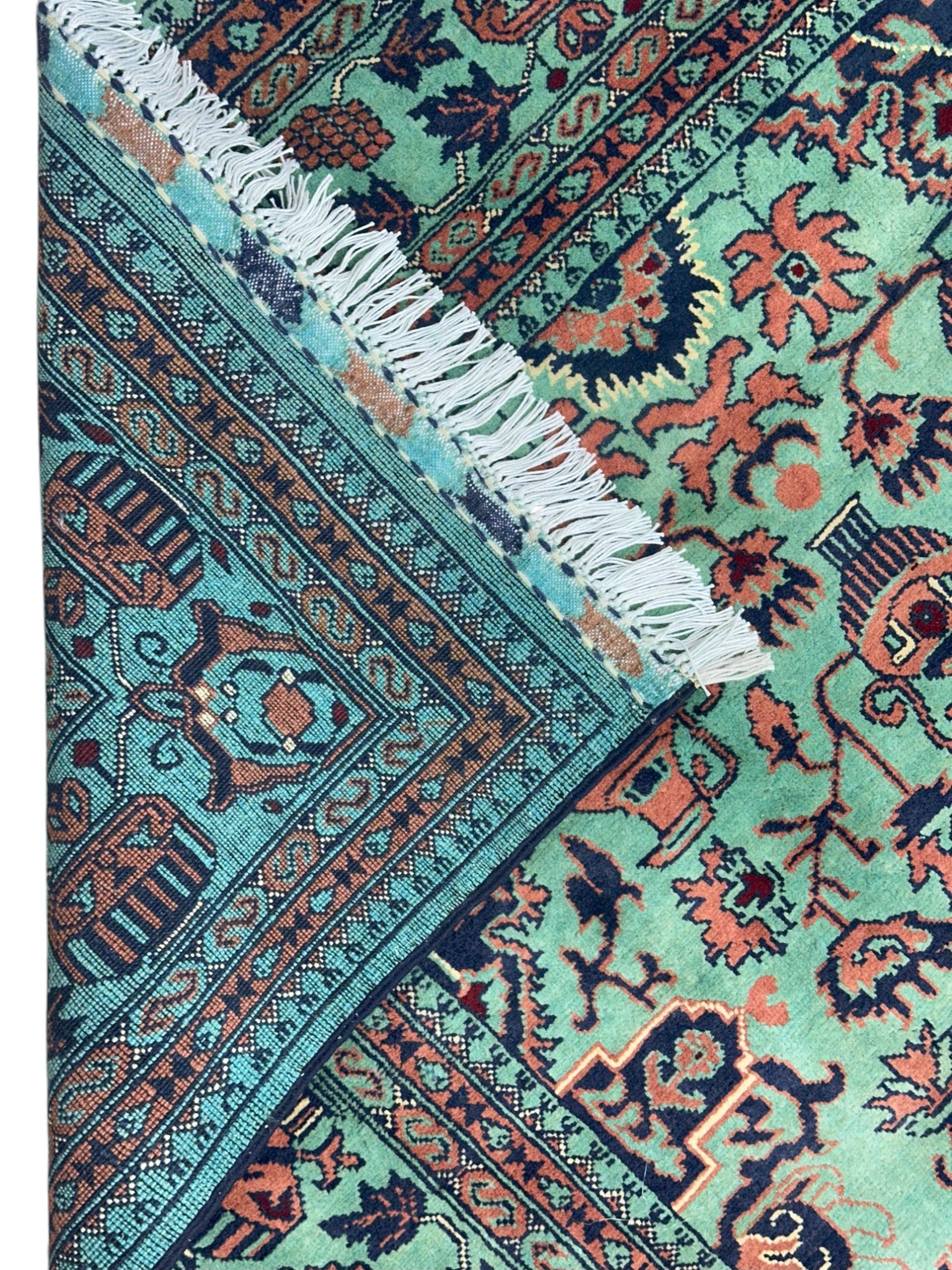 Hand-Knotted Afghani Koza Wool Rug Turquoise 6'8" x 9'9"