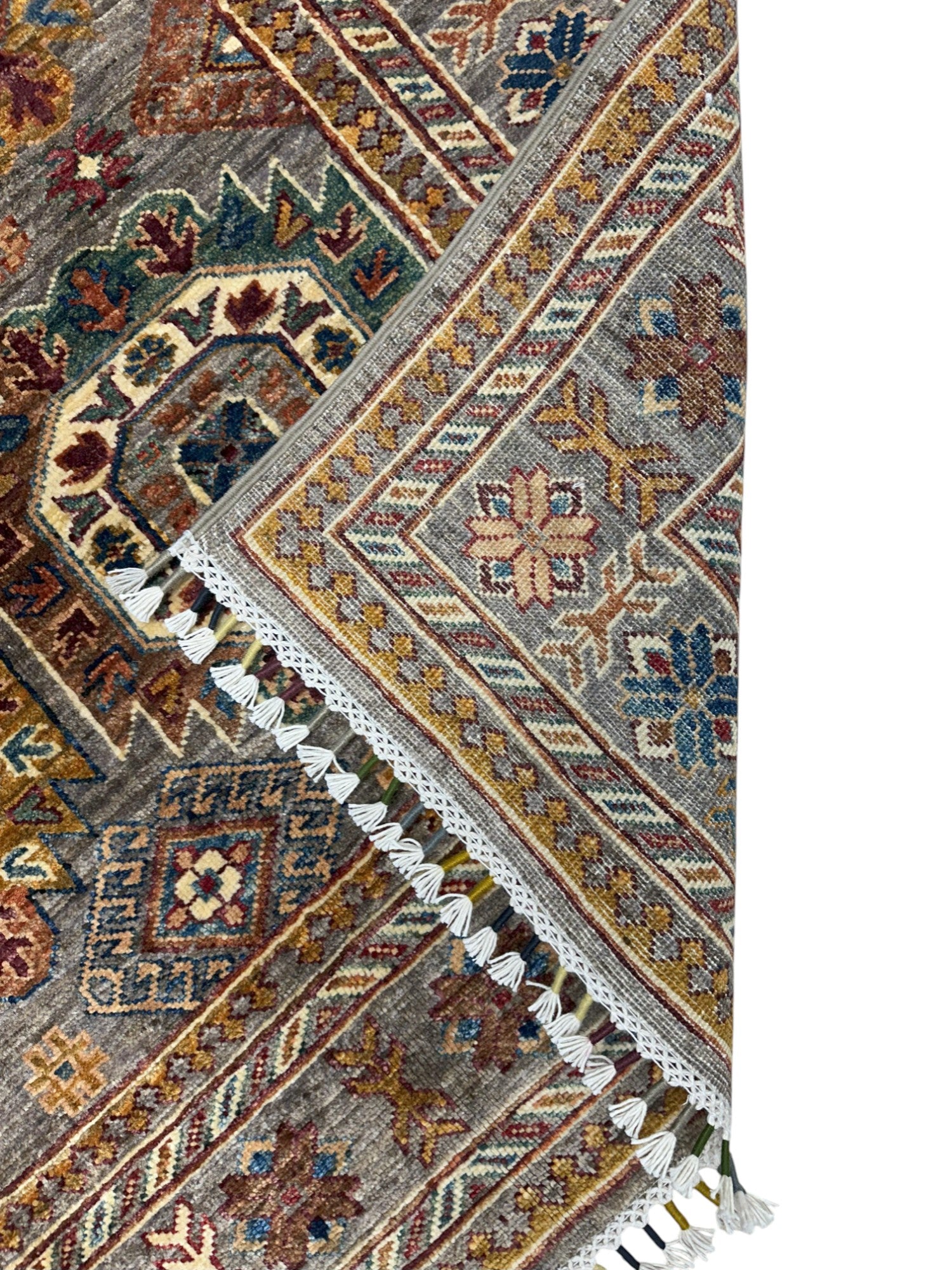 Hand-Knotted Afghani Kazak Wool Rug – 4’2″  x  6’0″