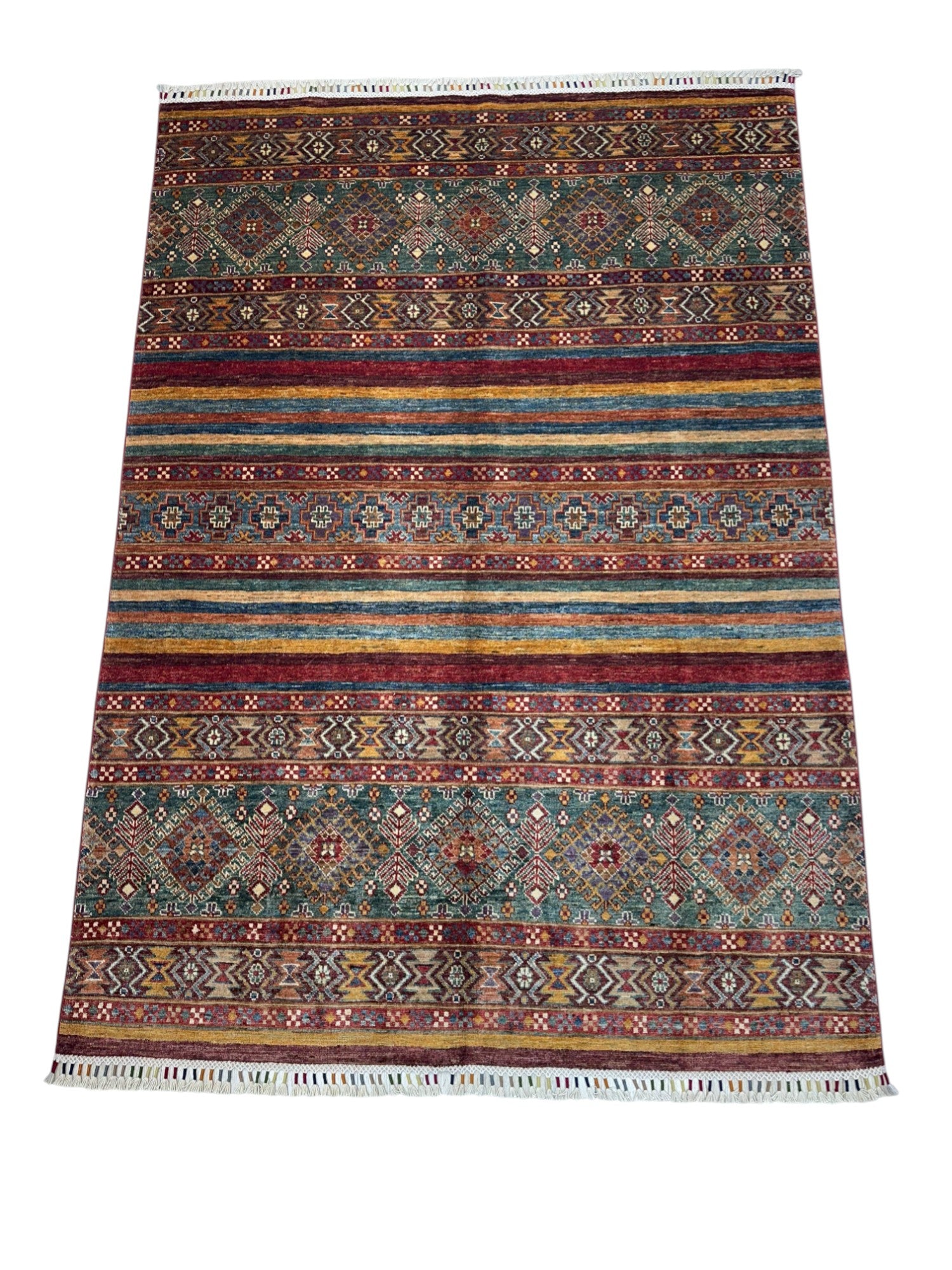 Hand-Knotted Afghani Chobi Khorjin Ghazni Wool Rug | Tribal | 5′ x 7′