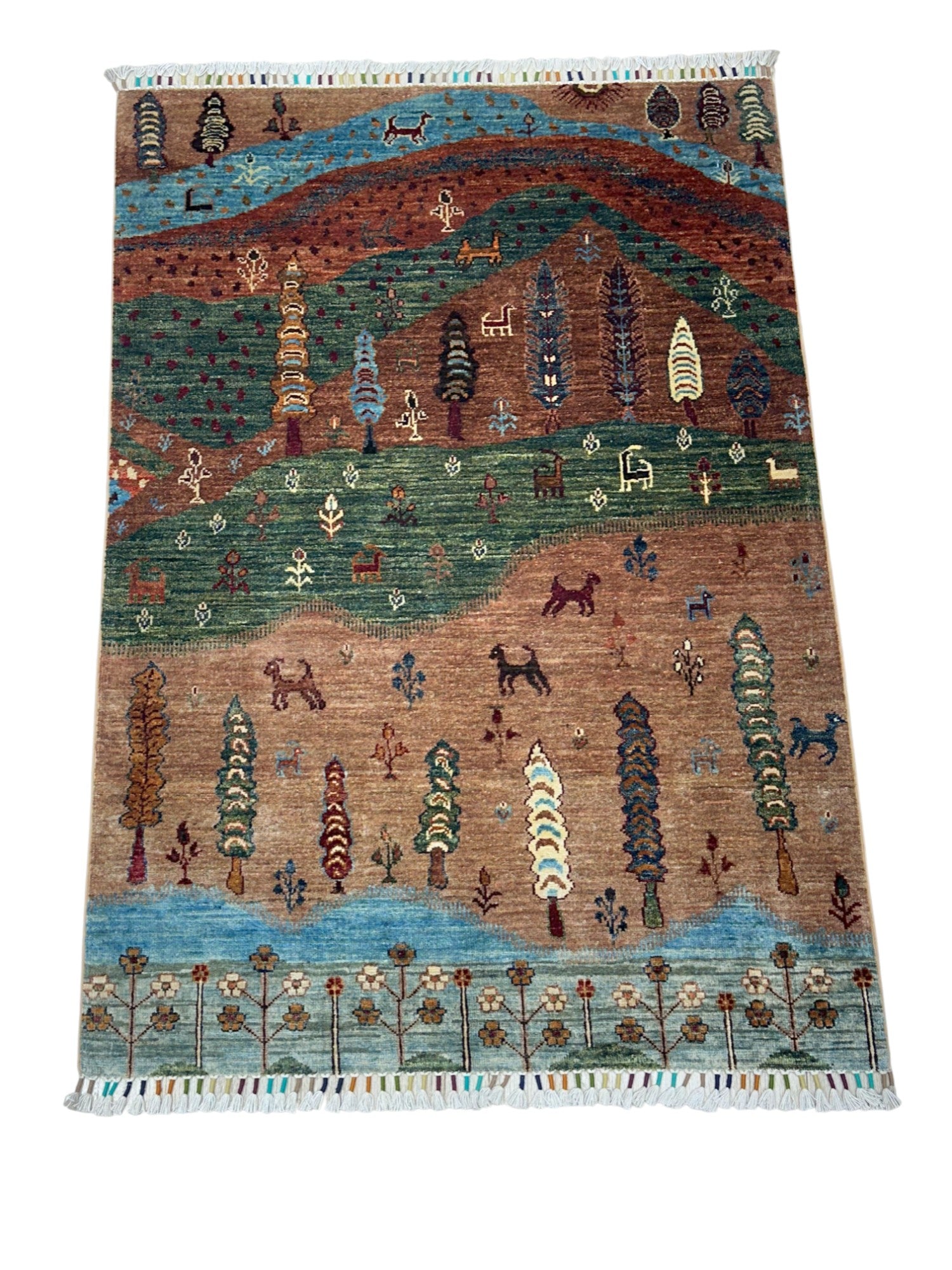 Hand-Knotted Afghani Tree of Life Wool Rug – 3’5″  x  4’9″
