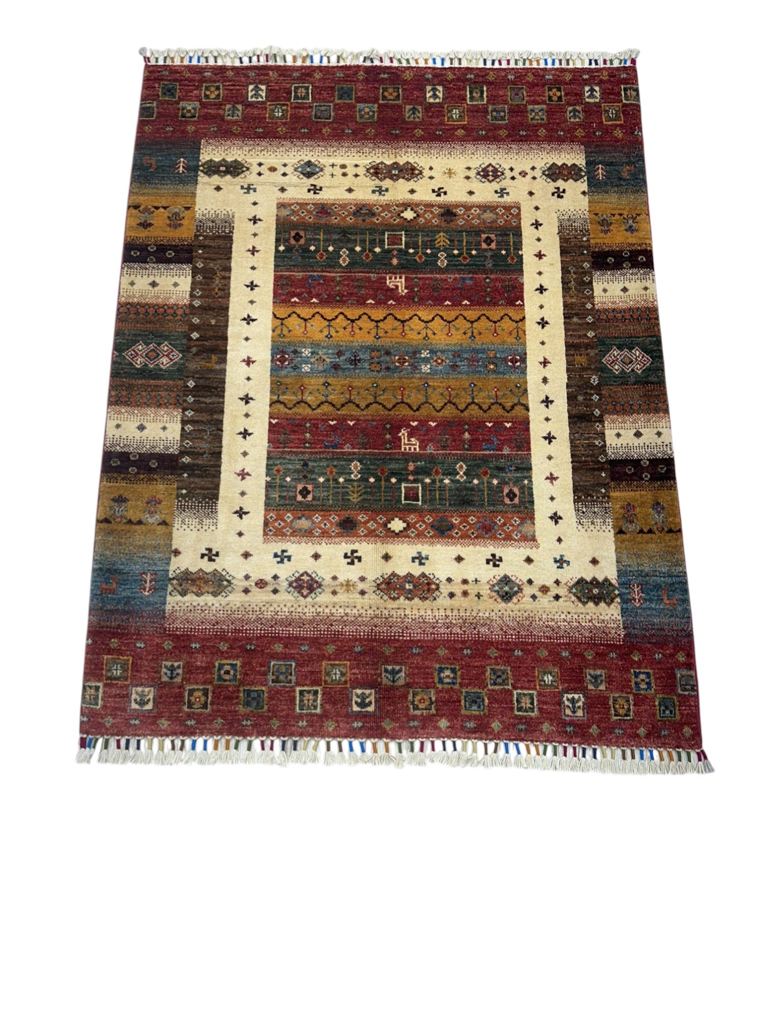 Hand-Knotted Afghani Khorjeen Wool Rug – 3’5″  x  4’6″