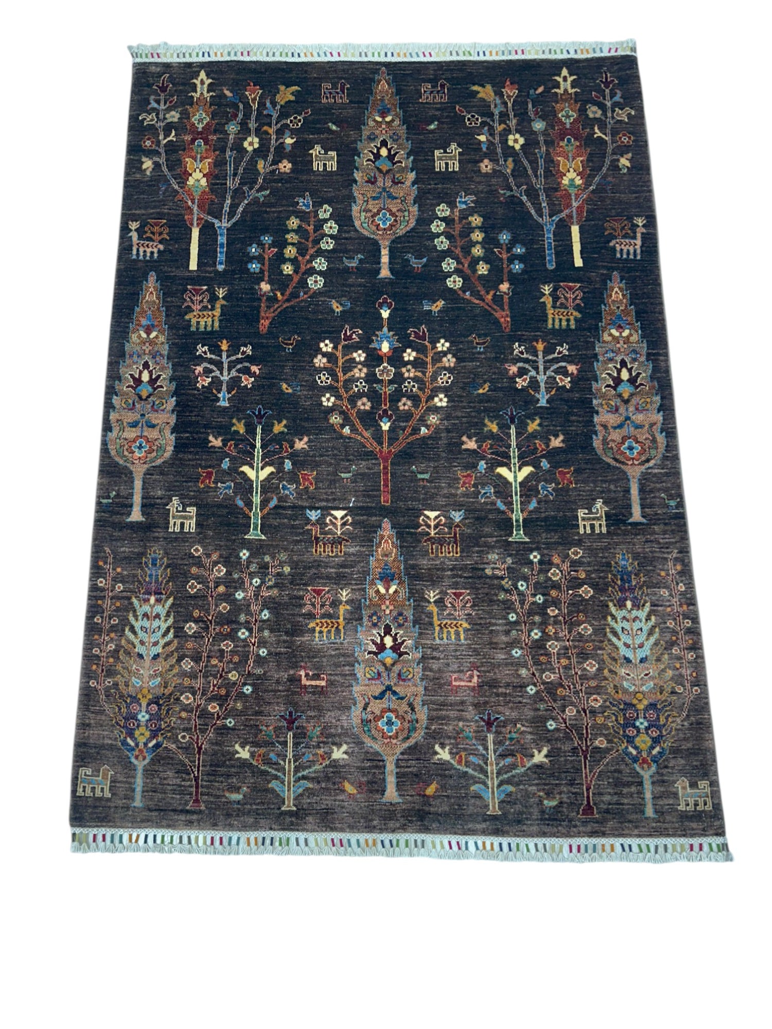 Hand-Knotted Afghani Tree of Life Wool Rug – 4’9″  x  6’8″