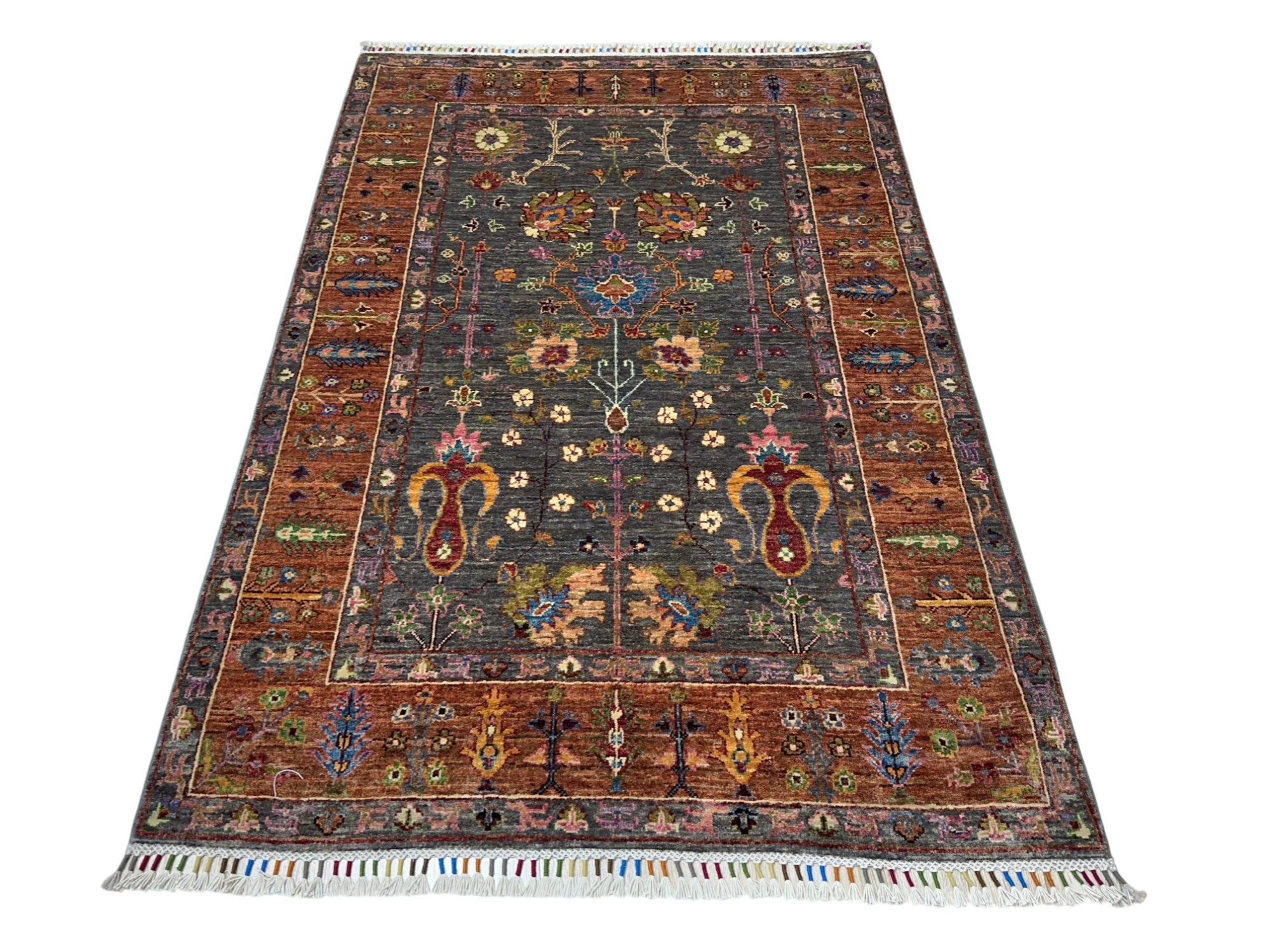 Hand-Knotted Afghani Sultani Wool Rug – 4’2″  x  5’11″