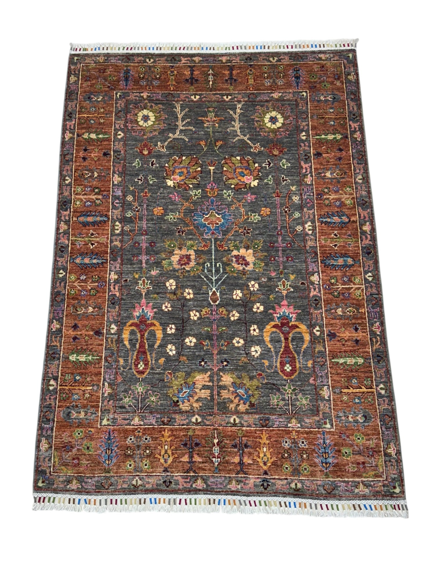 Hand-Knotted Afghani Sultani Wool Rug – 4’2″  x  5’11″