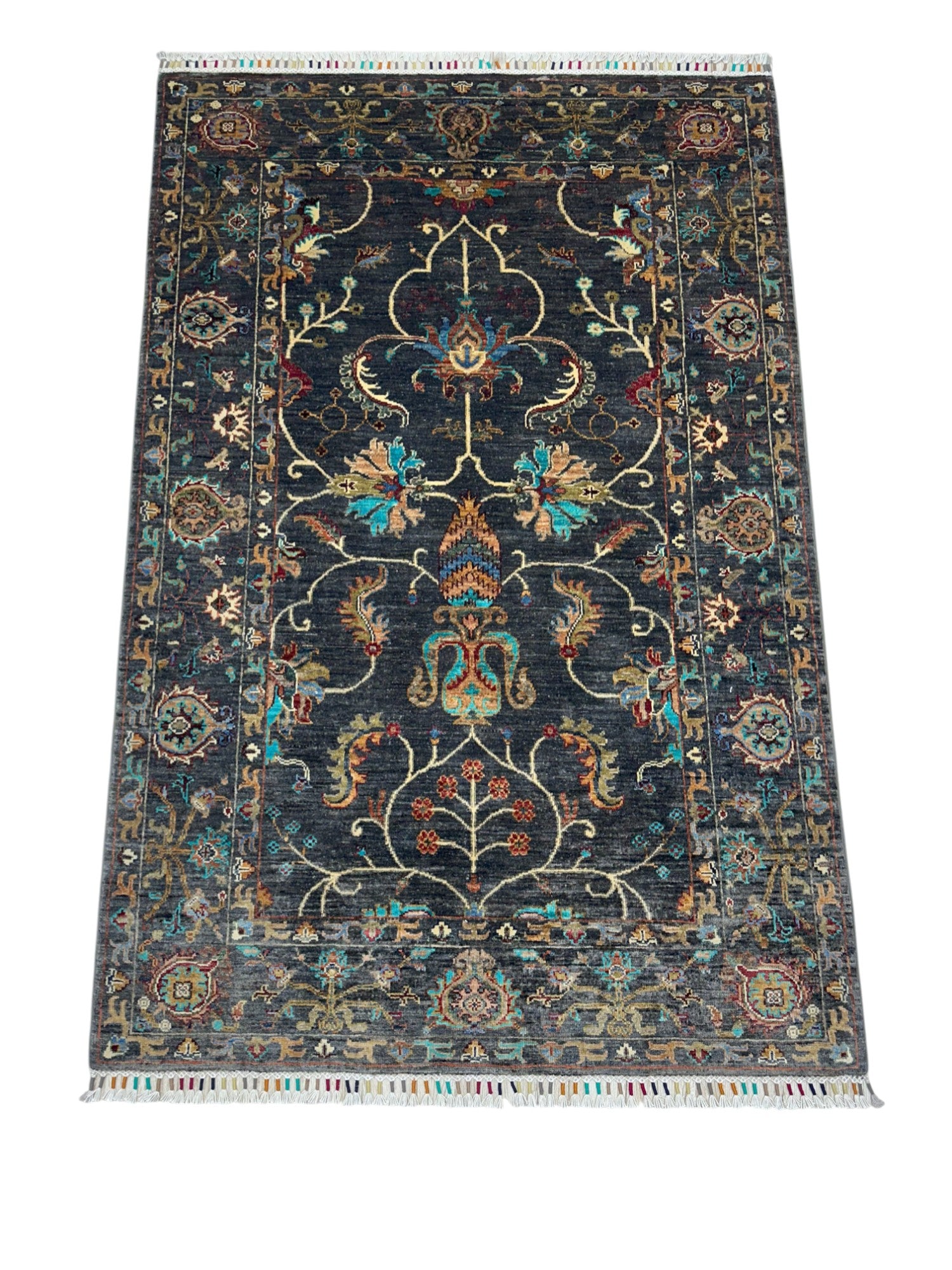 Hand-Knotted Afghani Sultani Wool Rug – 4’2″  x  6’3″