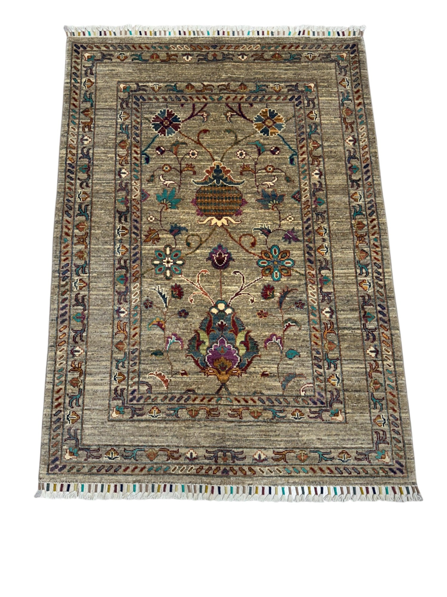 Hand-Knotted Afghani Sultani Wool Rug – 3’5″  x  4’9″