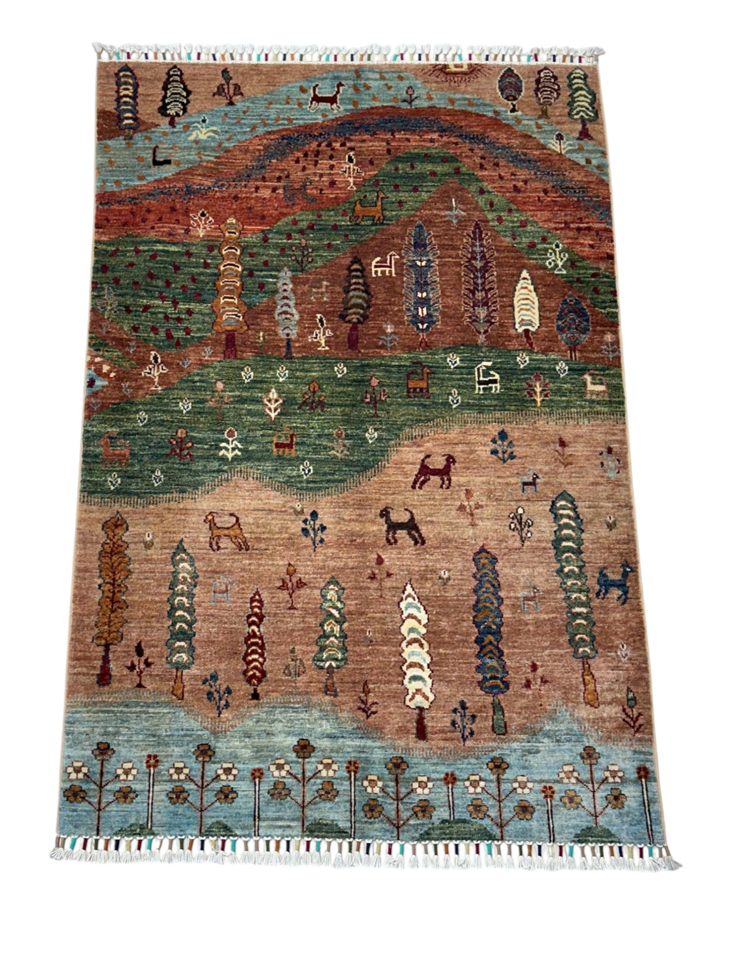 Hand-Knotted Afghani Tree of Life Wool Rug – 3’5″  x  5’1″
