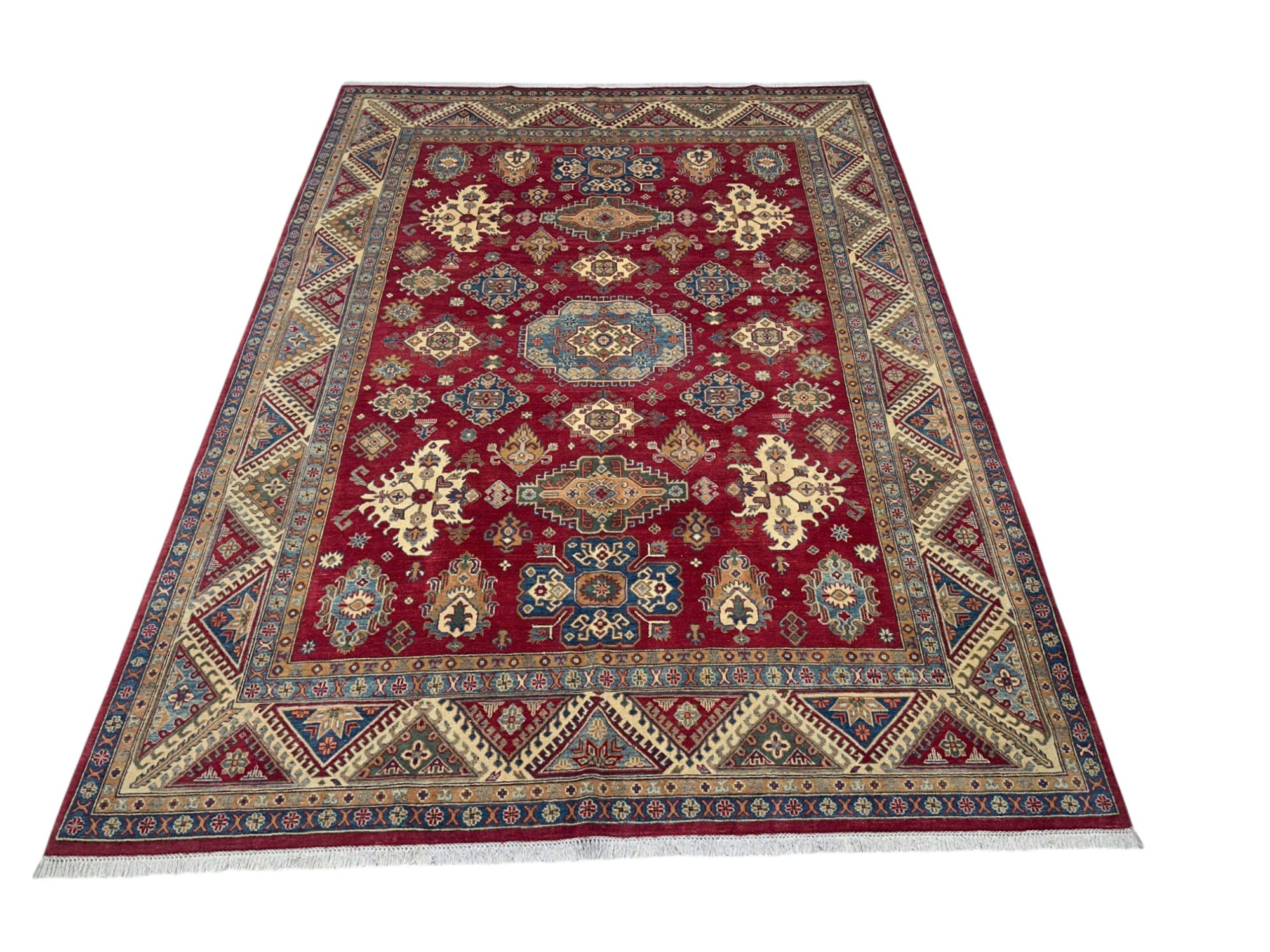Hand-Knotted Afghani Kazak Wool Rug – 11’10″  x  8’11″