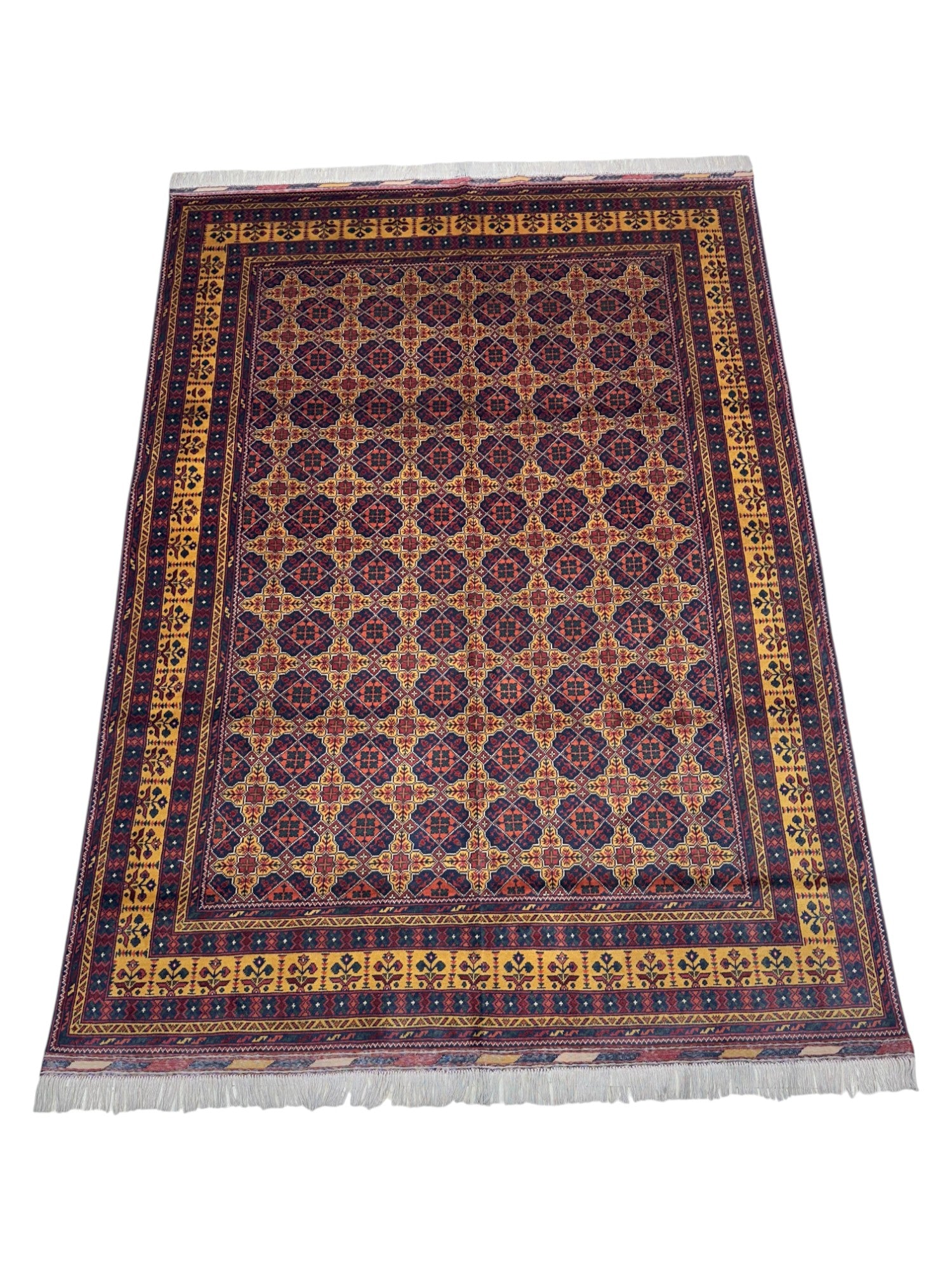 Hand-Knotted Afghani Yusufbai Wool Rug – 6’8″  x  9’3″