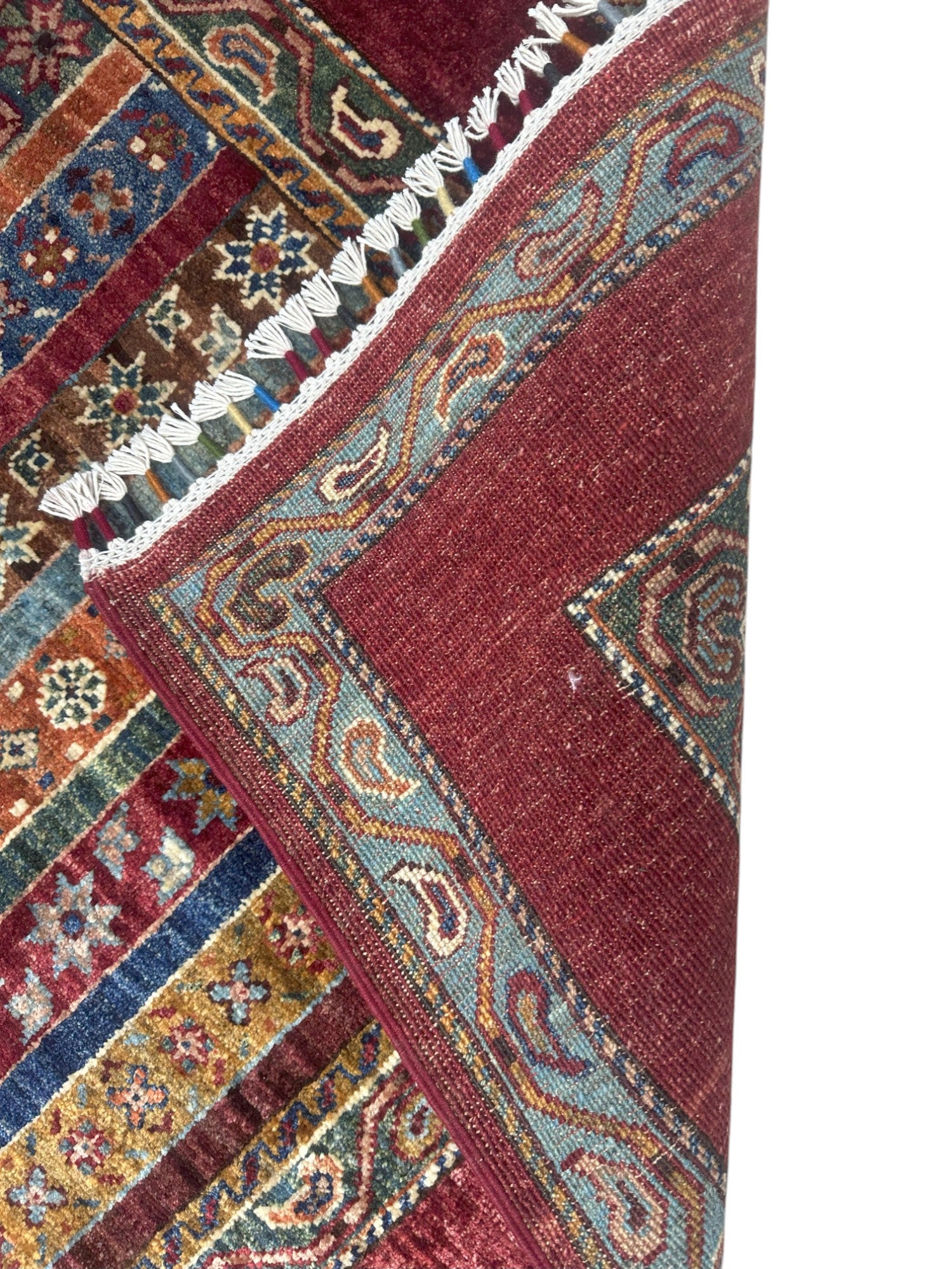 Hand-Knotted Afghani Chobi Ghazni Wool Rug | Striped Khorjin Design | 6′ x 8′
