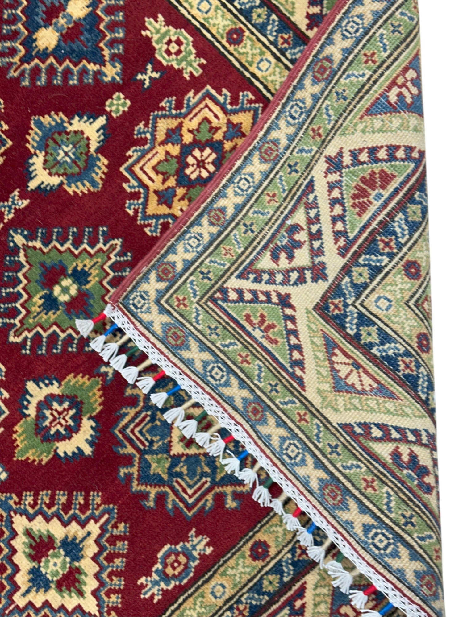 Hand-Knotted Afghani Kazak Wool Rug – 4’0″  x  5’10″