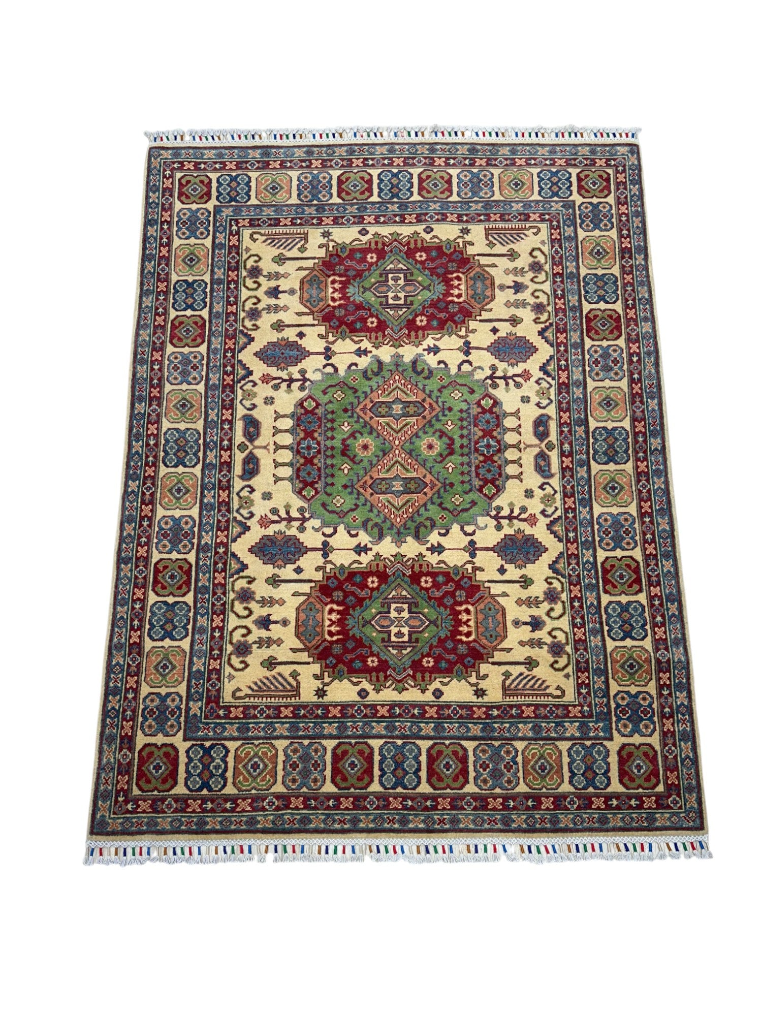 Hand-Knotted Afghani Kazak Wool Rug – 4’11″  x  6’7″