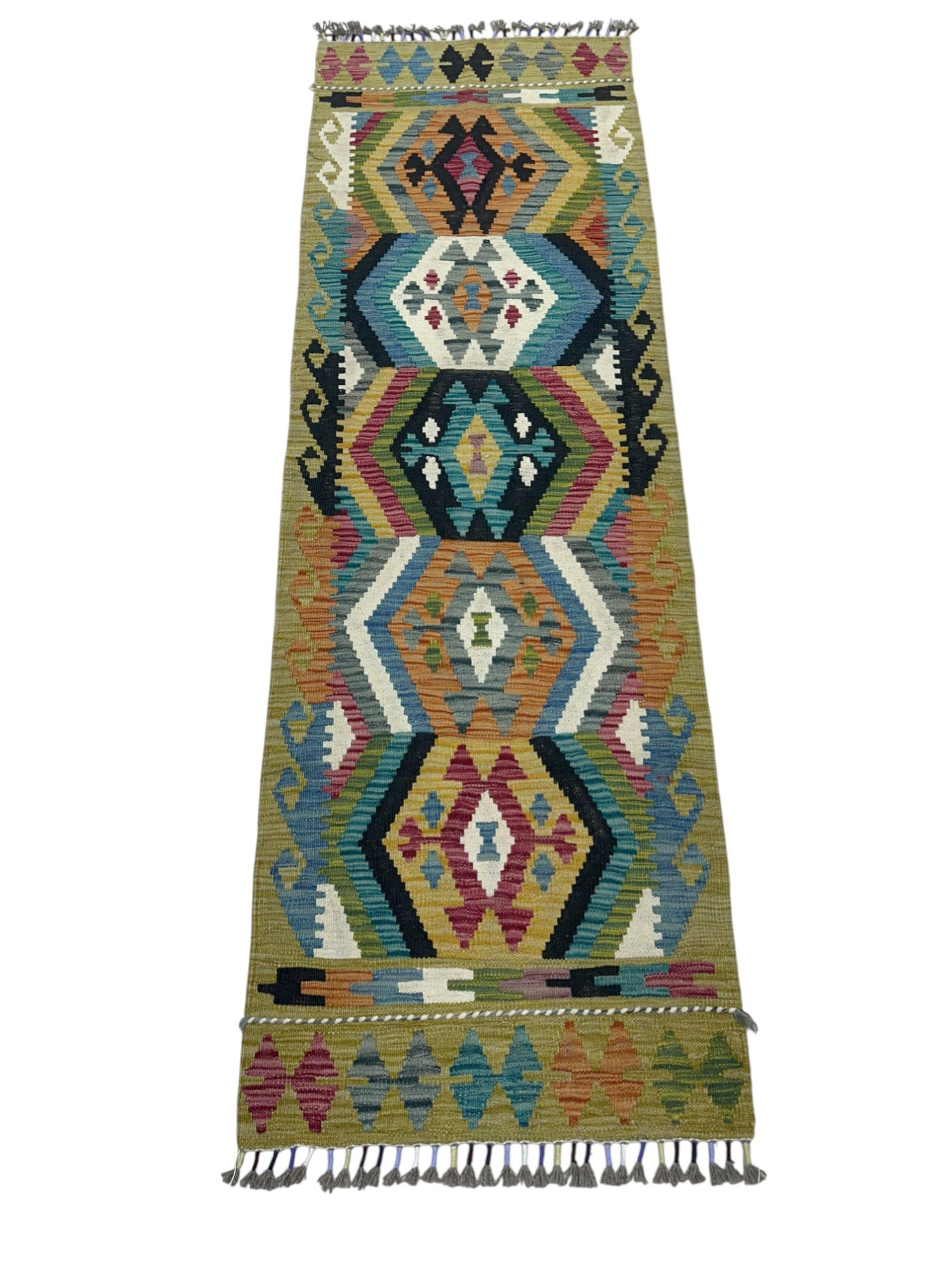 Hand-Woven Afghani Kilim Wool Rug 2'2" x 6'7"